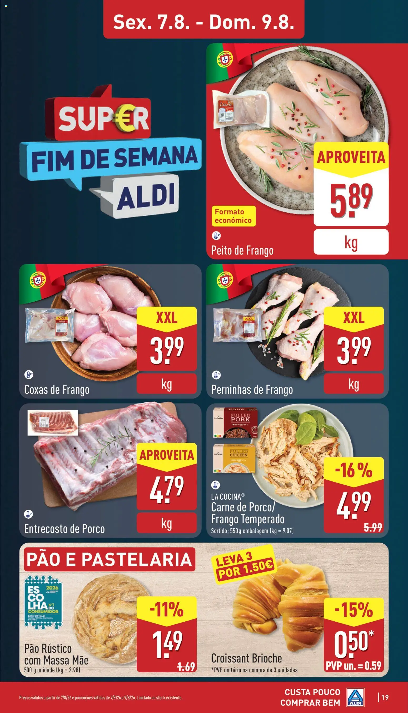 Aldi folheto │ válido de 03/08/2026 | Página: 19 | Produtos: Peito de frango, Frango, Pão, Massa