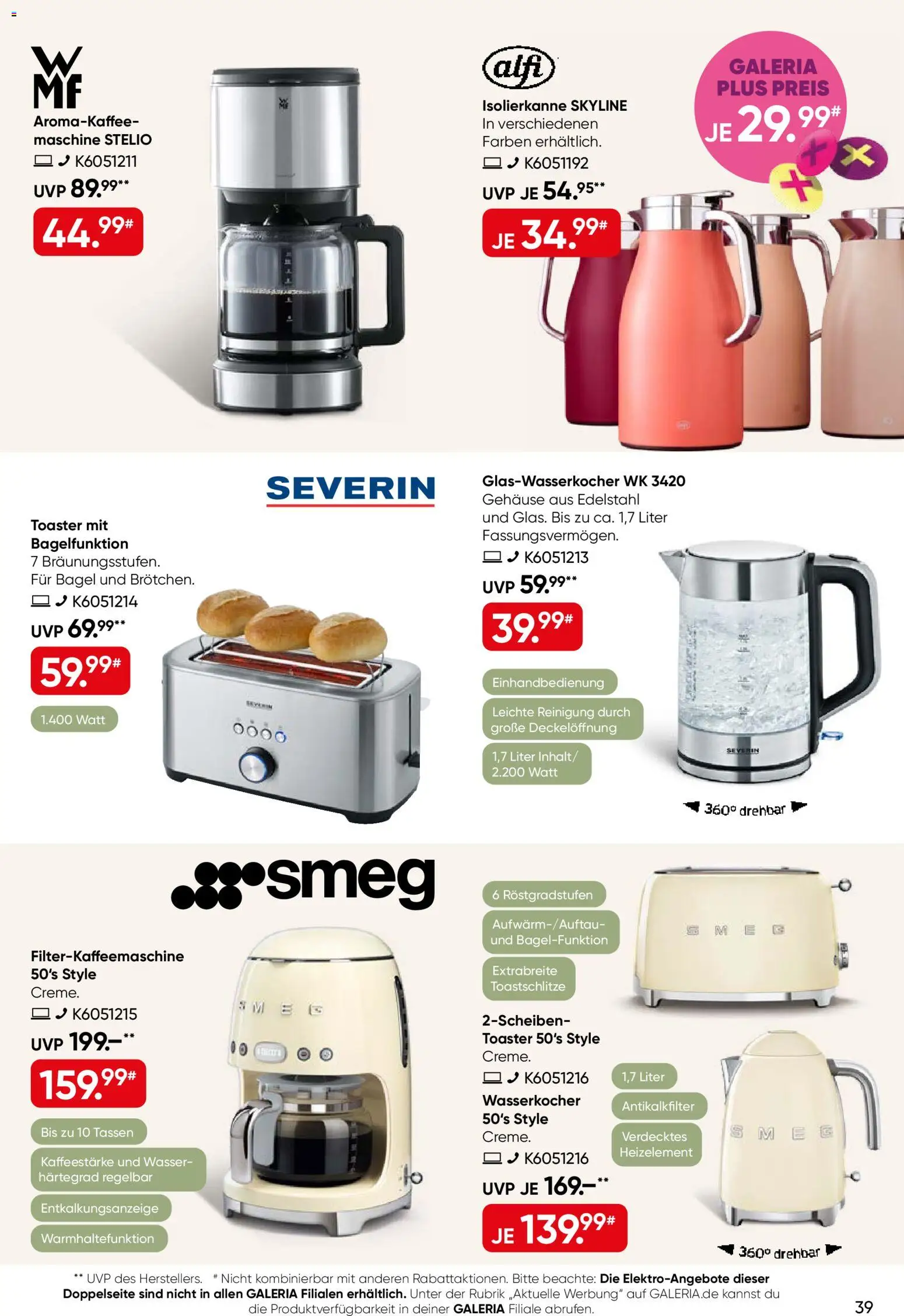 Galeria Karstadt Kaufhof Prospekt – gültig ab 16.09.2026 | Seite: 39 | Produkte: Wasserkocher, Toaster, Wasser, Filterkaffeemaschine
