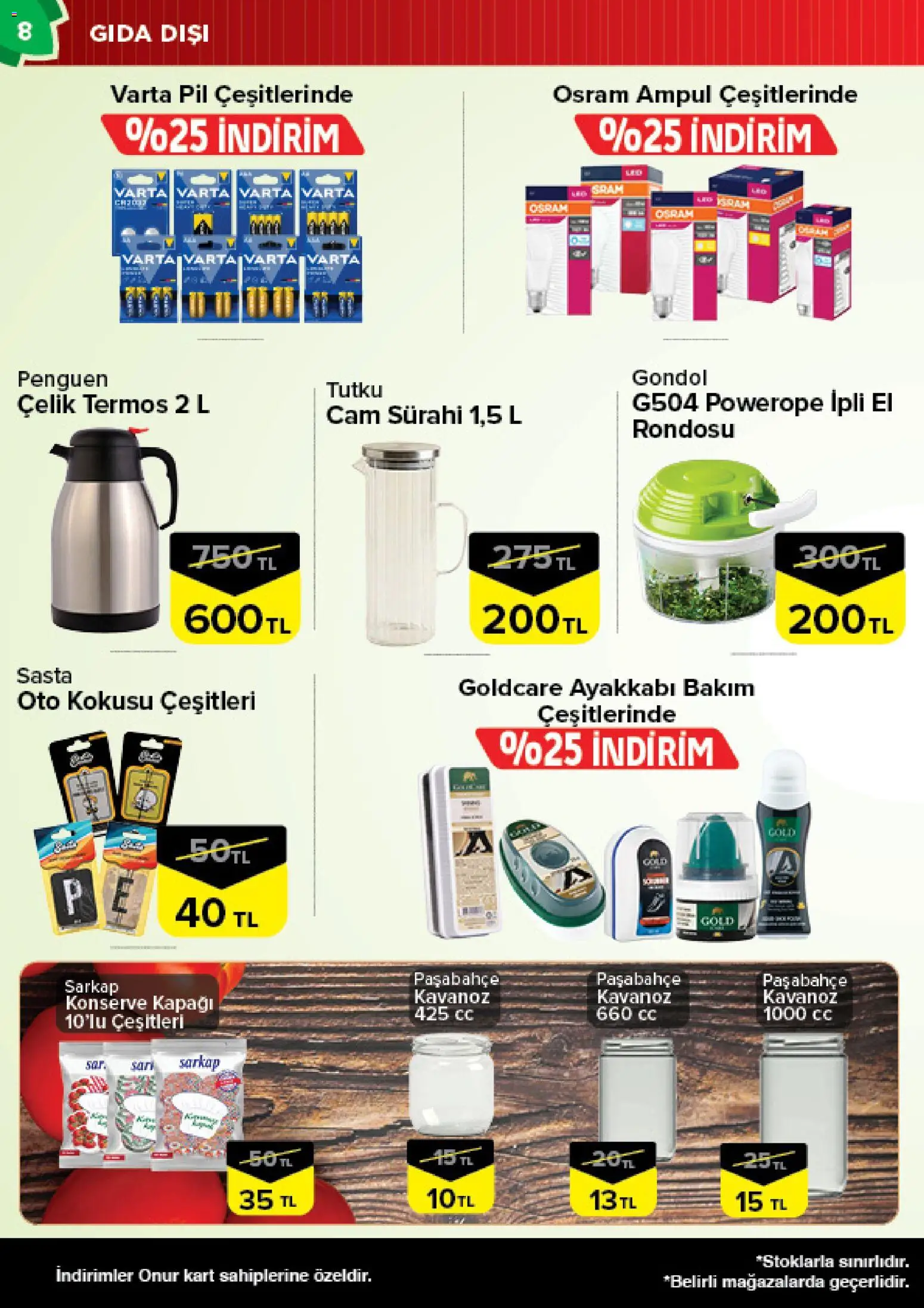 Onur Market Katalog Bursa - 29 Eylül 2026 tarihinden itibaren geçerlidir | Sayfa: 8 | Ürünler: Pil, Termos, Sürahi