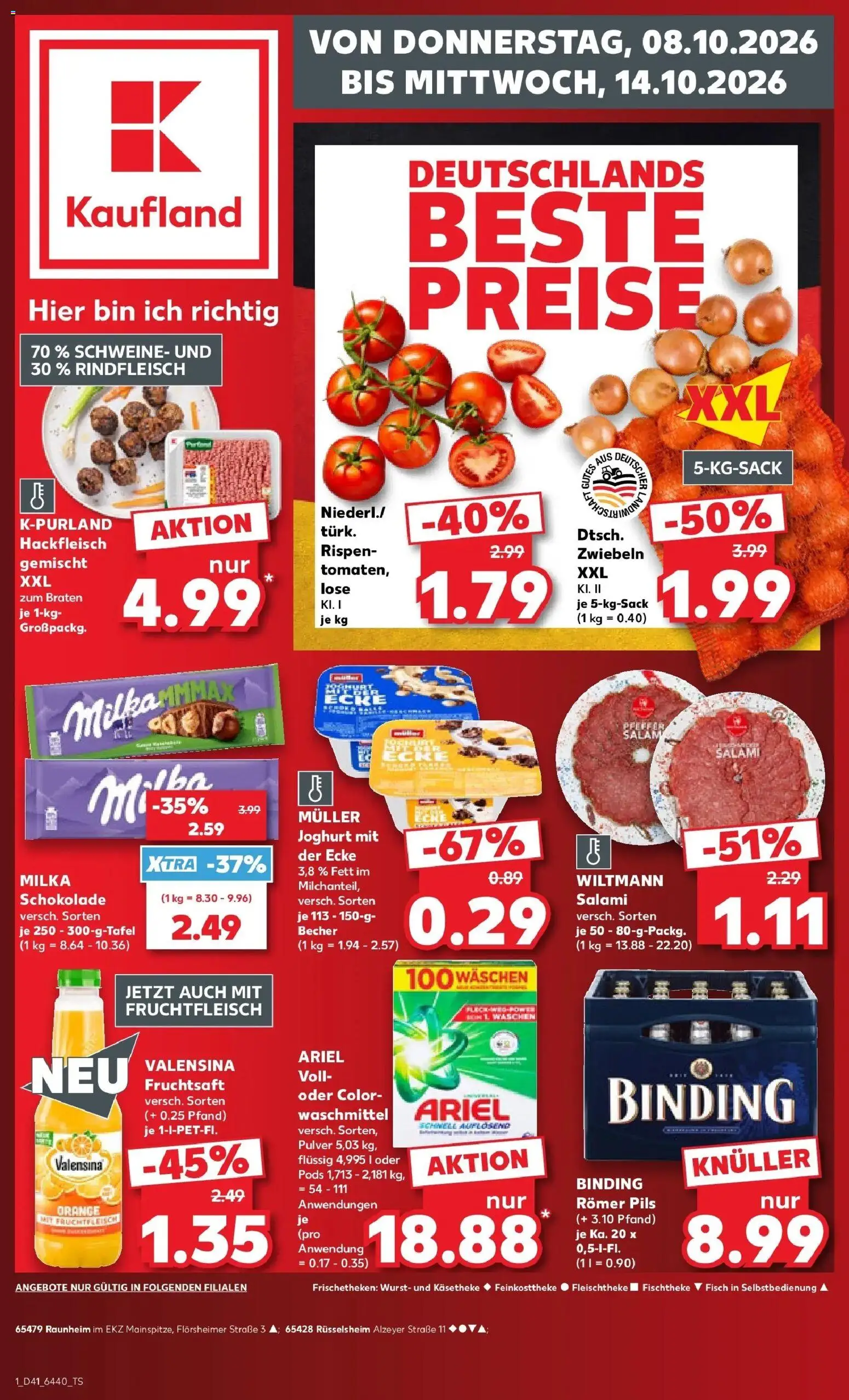 Prospekt Kaufland ab 08.10.2026 » Angebote Online zum Blättern | Seite: 1 | Produkte: Joghurt, Salami, Fruchtsaft, Hackfleisch