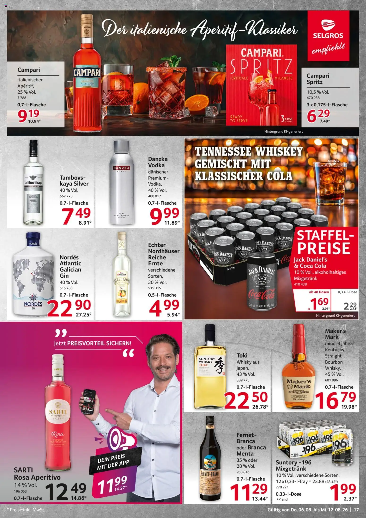 Selgros Prospekt – gültig ab 06.08.2026 | Seite: 17 | Produkte: Cola, Vodka, Bourbon, Whiskey