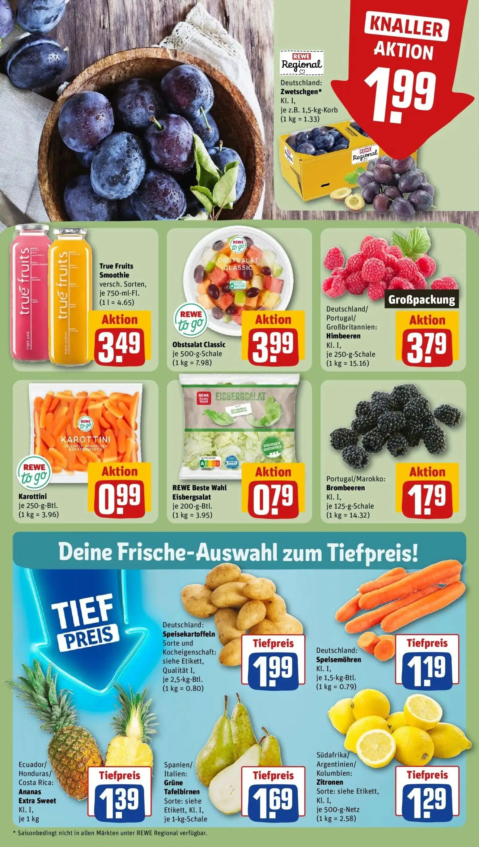 REWE Prospekt ab 17.08.2026 zum Blättern » Angebote | Seite: 8 | Produkte: Himbeeren, Ananas, Eisbergsalat, Zitronen