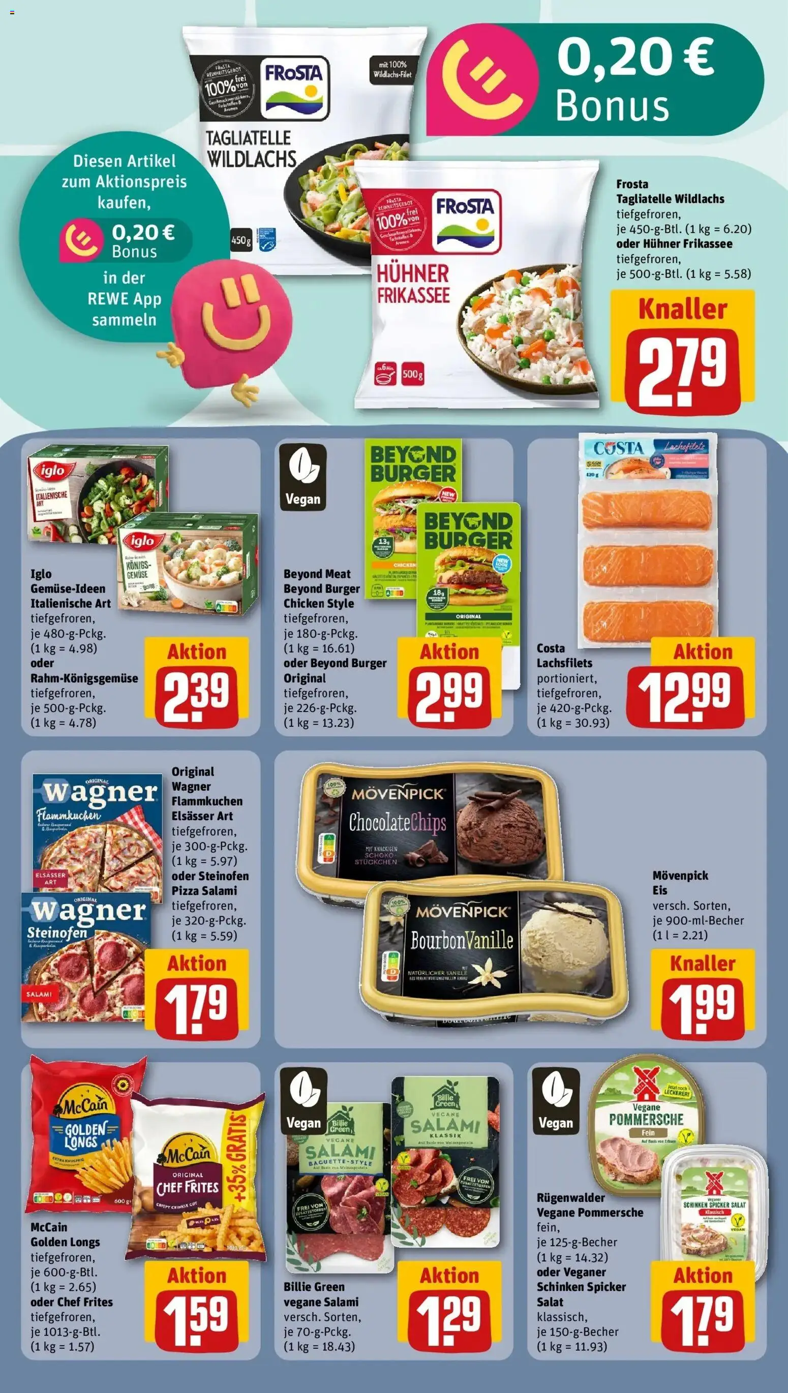 Rewe Prospekt Mettlach / Orscholz	 – gültig ab 20.04.2026 | Seite: 20 | Produkte: Frosta, Movenpick eis, Schinken, Salat