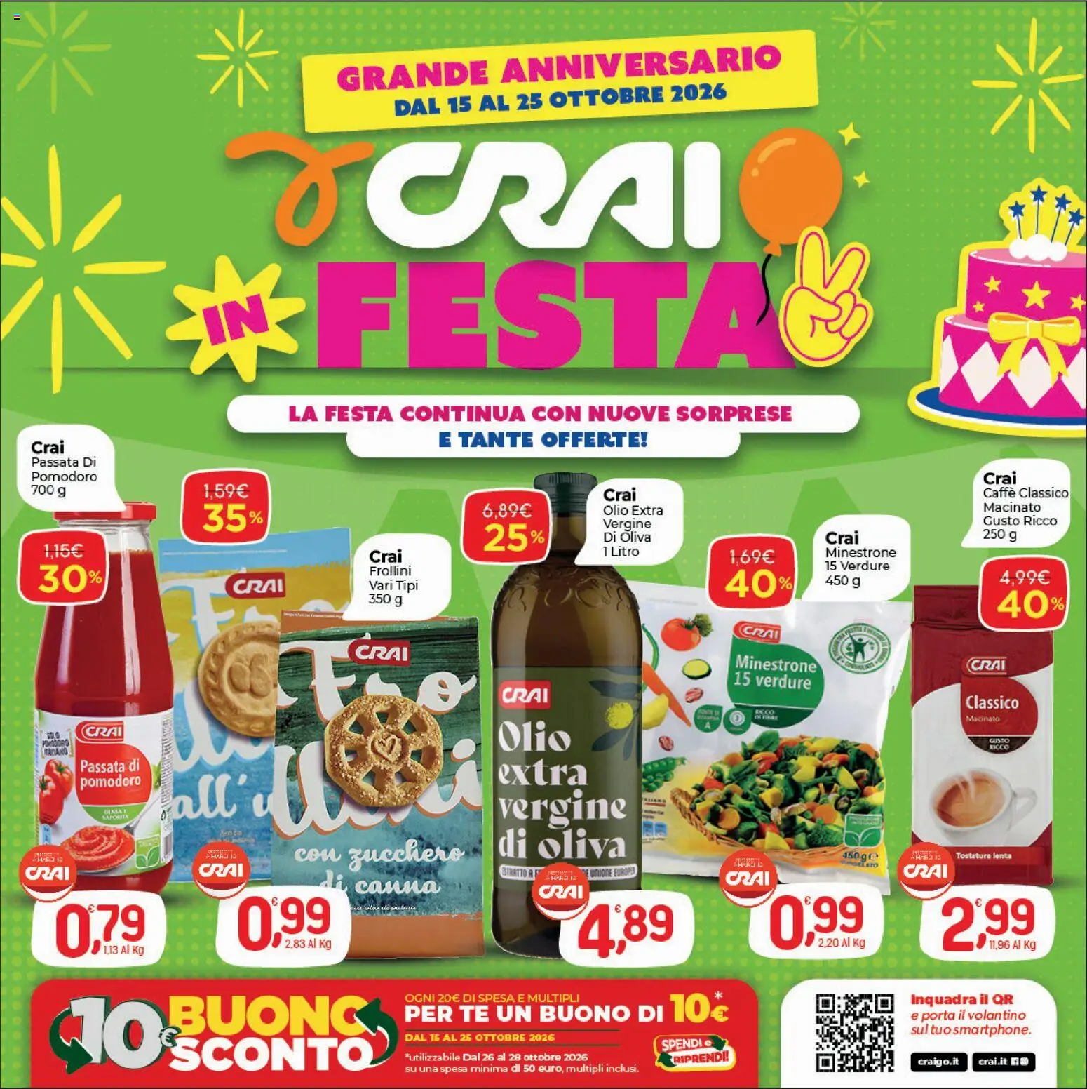 Volantino CRAI del 15/10/2026 | Pagina: 1 | Prodotti: Minestrone, Caffè, Verdure, Frollini