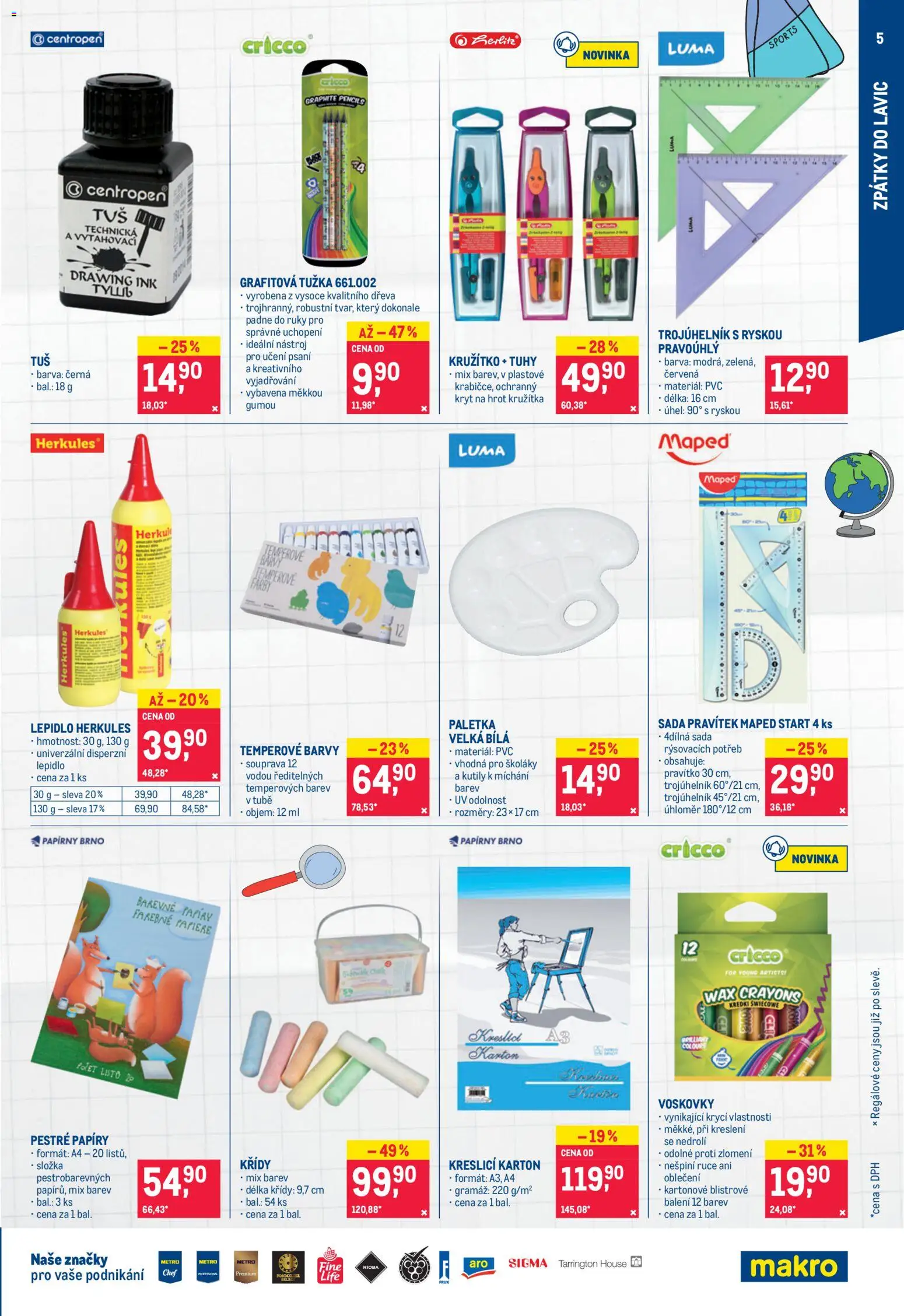 Makro leták - Nepotravinové zboží od 12.08.2026 | Strana: 5 | Produkty: Pravítko, Kružítko, Křídy, Barvy