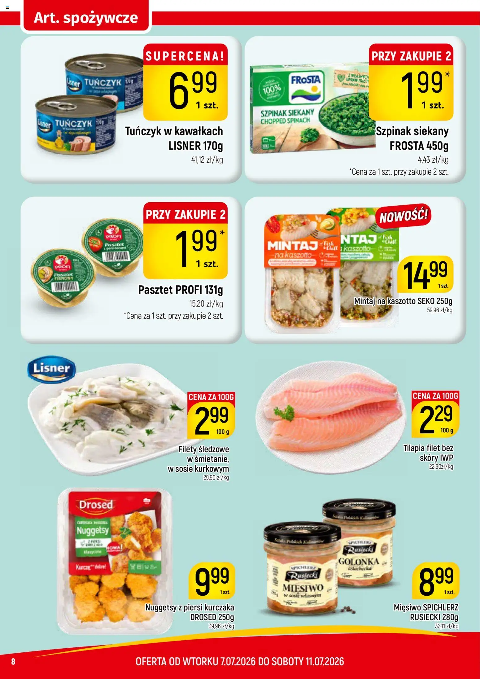 Piotruś Pan gazetka od 07.07.2026 | Strona: 8 | Produkty: Piersi, Kaszotto, Szpinak, Tuńczyk