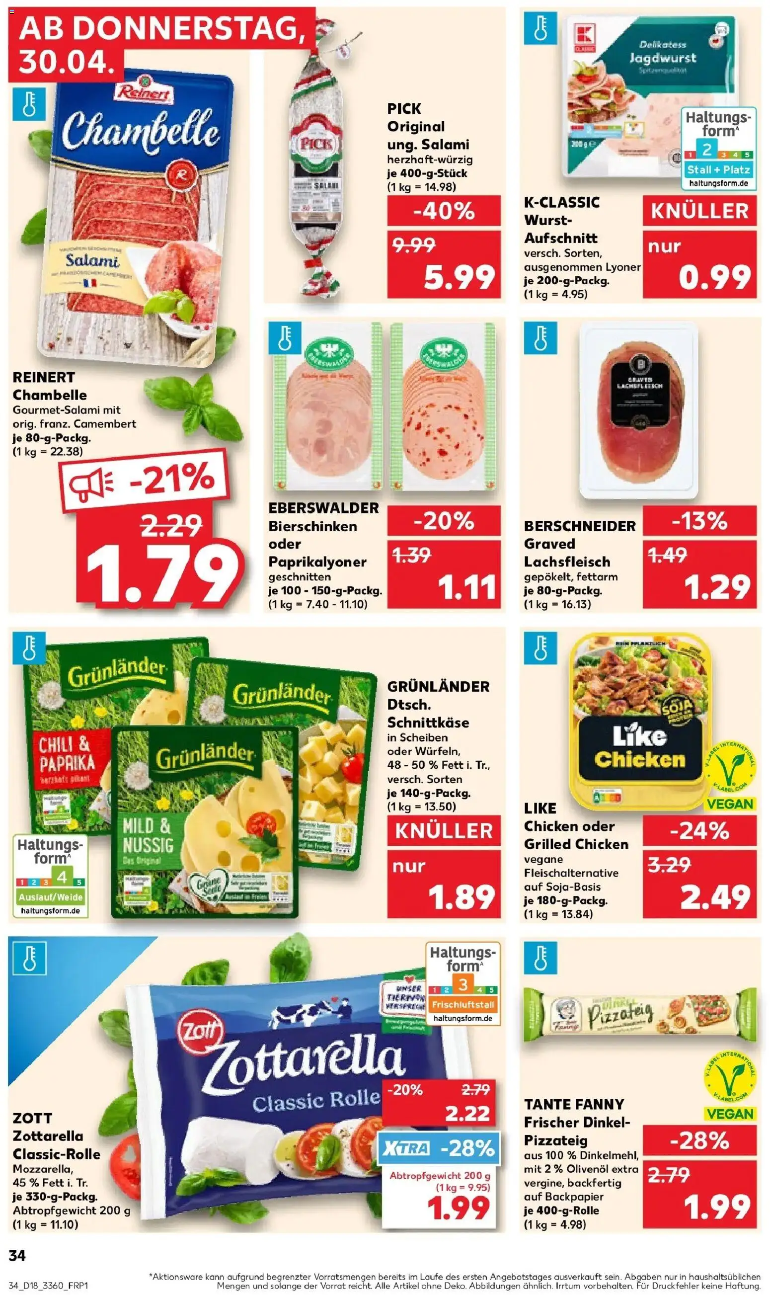 Prospekt Kaufland ab 30.04.2026 » Angebote Online zum Blättern | Seite: 34 | Produkte: Mozzarella, Grunlander, Wurst, Salami
