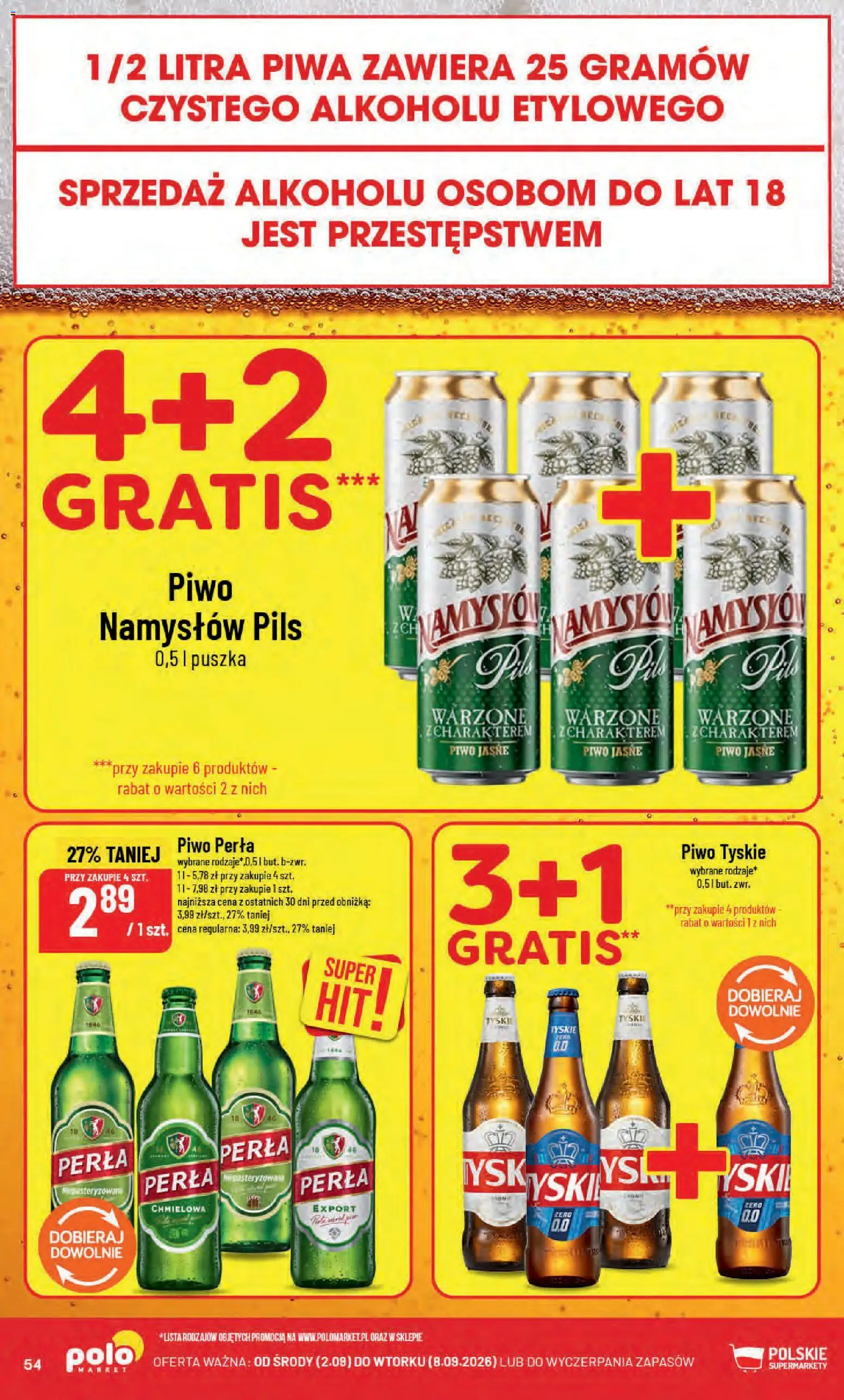 POLOmarket gazetka od 02.09.2026 | Strona: 54 | Produkty: Piwo tyskie, Piwo perła, Tyskie, Piwo