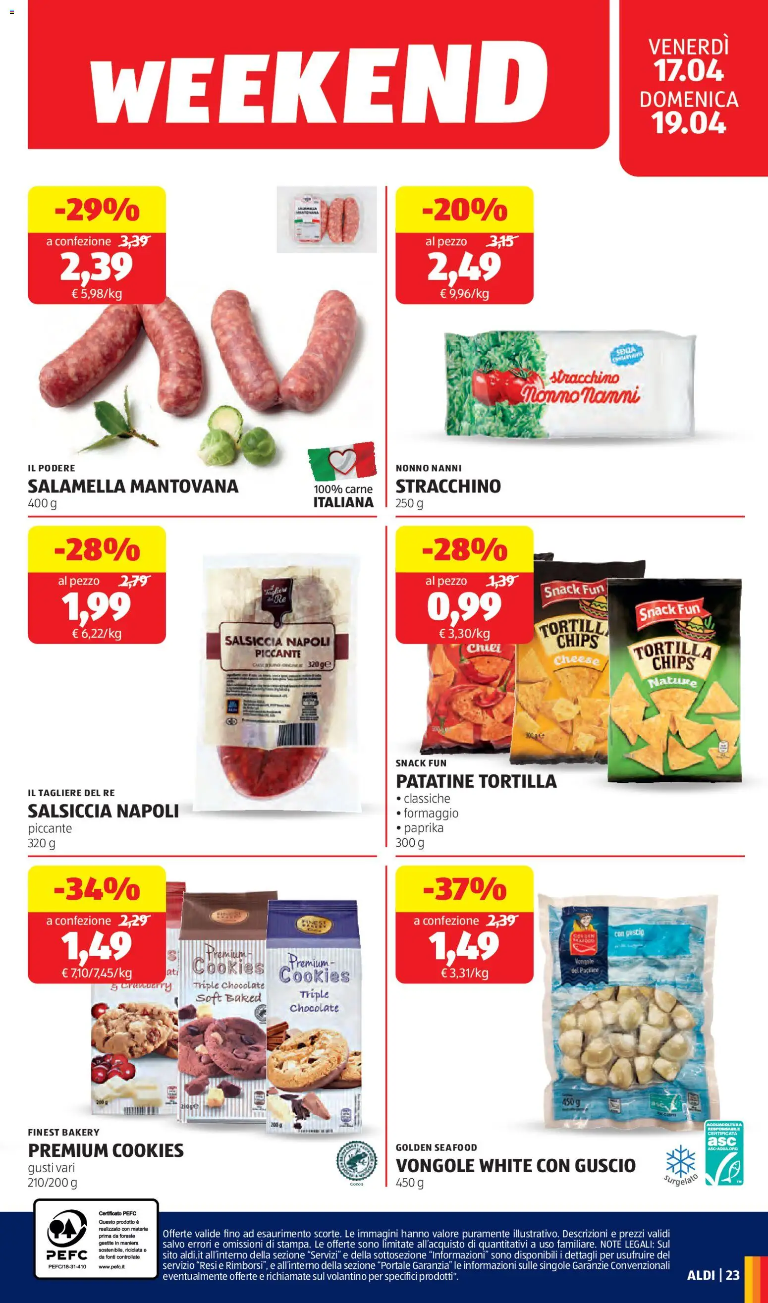 Volantino Aldi del 13.04.2026 | Pagina: 23 | Prodotti: Patatine, Formaggio, Salsiccia, Tagliere