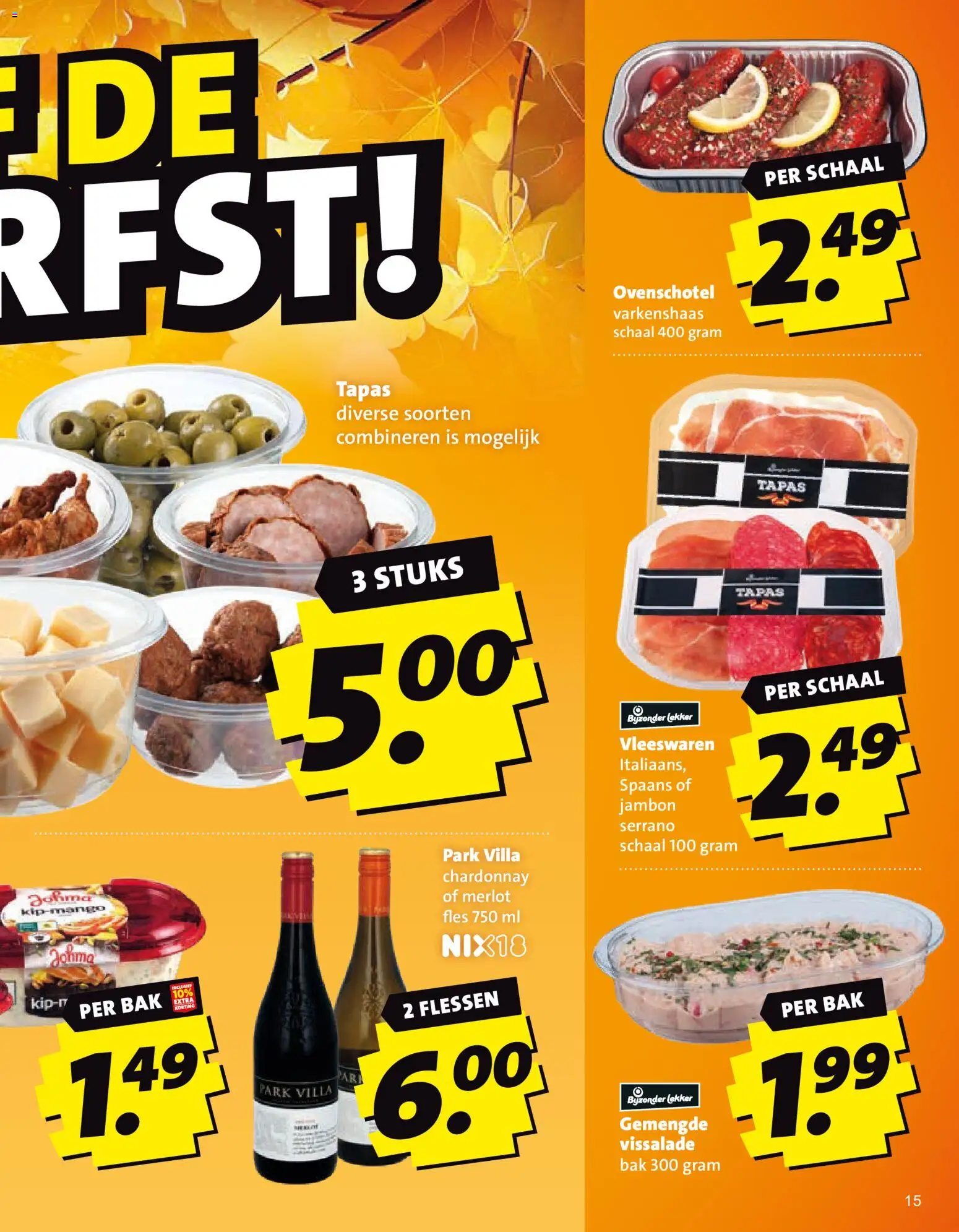 {H1} | Pagina: 15 | Producten: Schaal, Fles, Varkenshaas, Kip