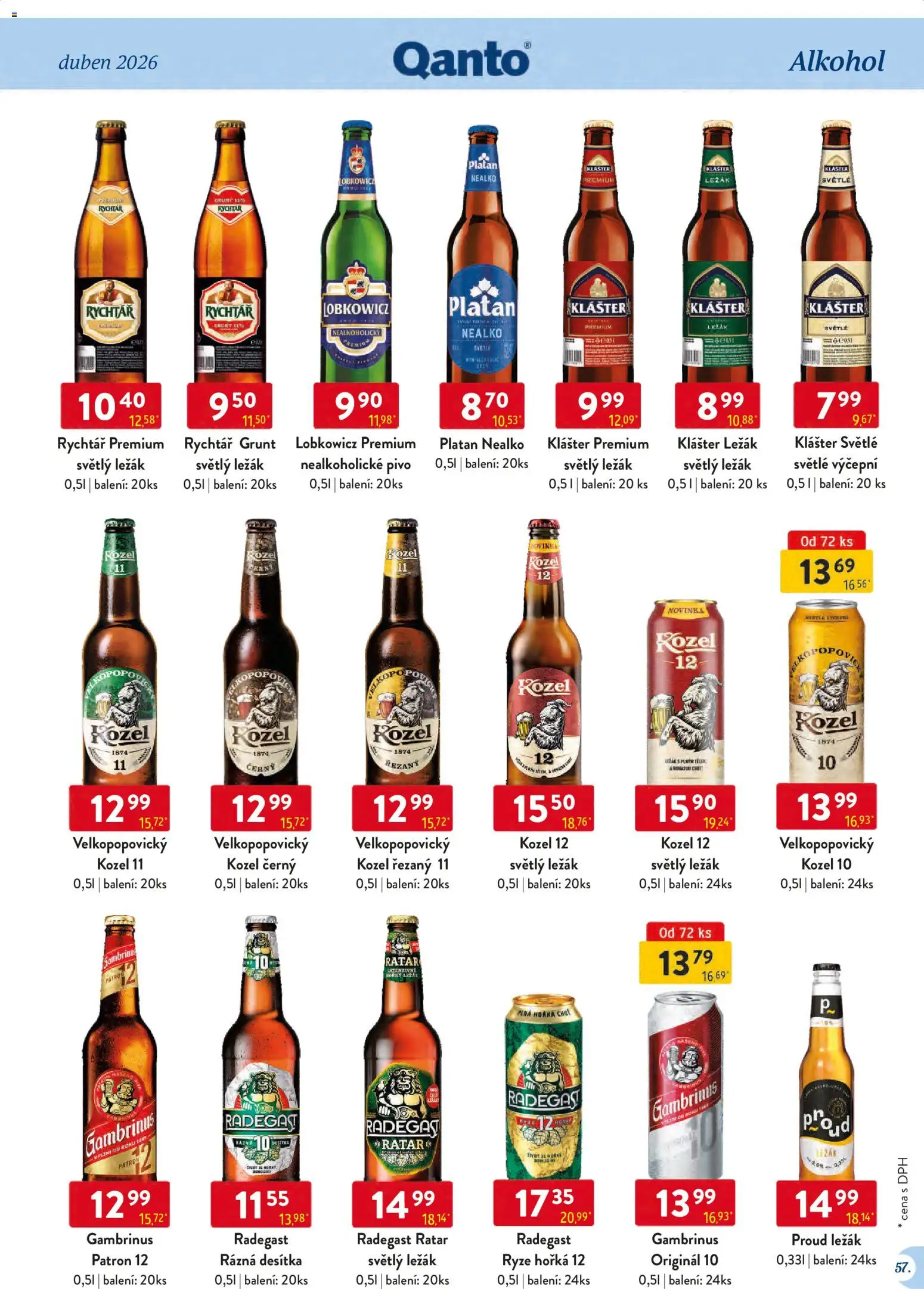 Astur & Qanto leták - Velkoobchod 04/2026 od 01.04.2026 | Strana: 57 | Produkty: Velkopopovický Kozel 12, Kozel 10, Velkopopovický Kozel, Nealkoholické pivo
