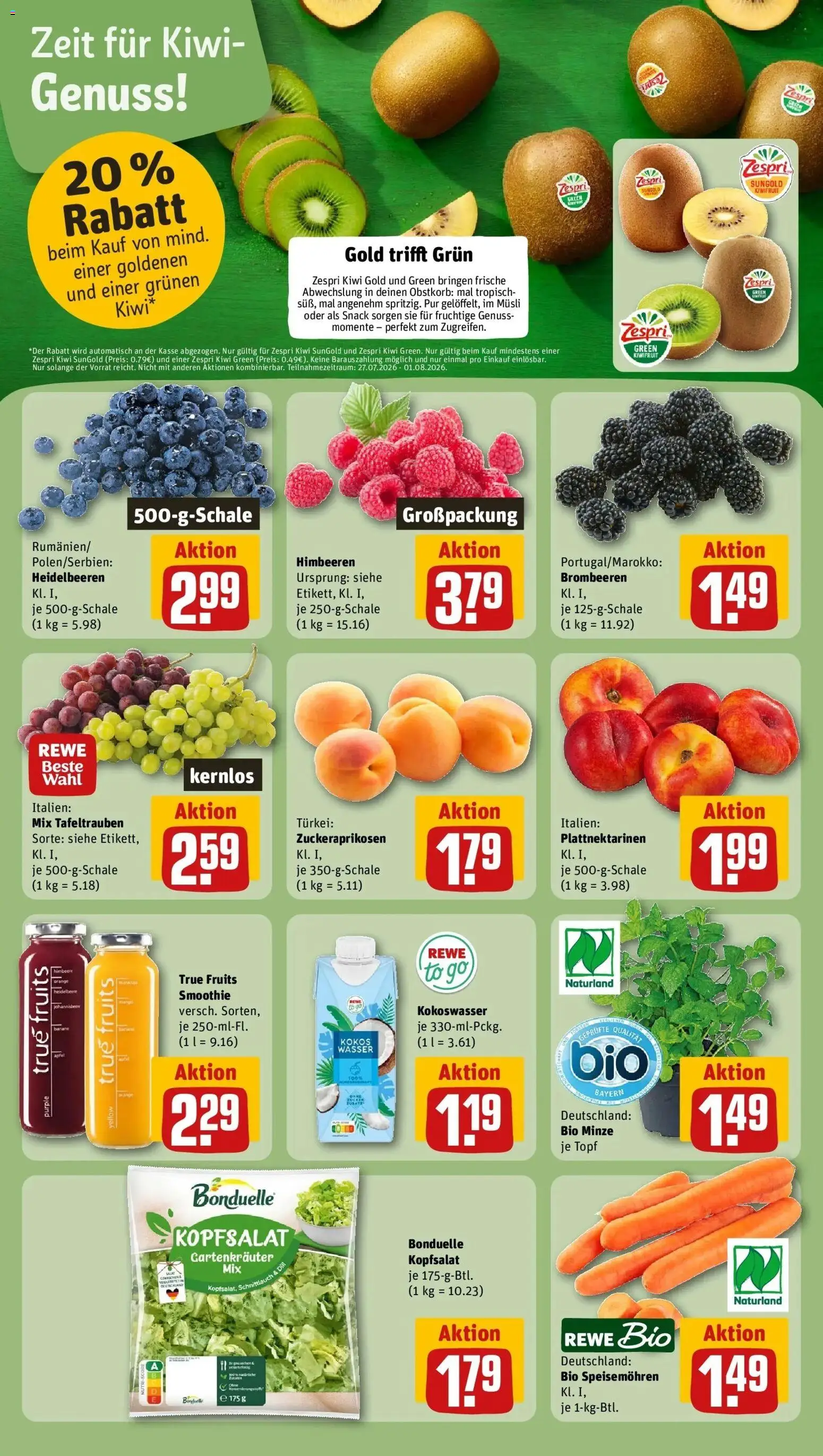 Rewe Prospekt München – gültig ab 27.07.2026 | Seite: 6 | Produkte: Musli, Äpfel, Heidelbeeren, Wasser