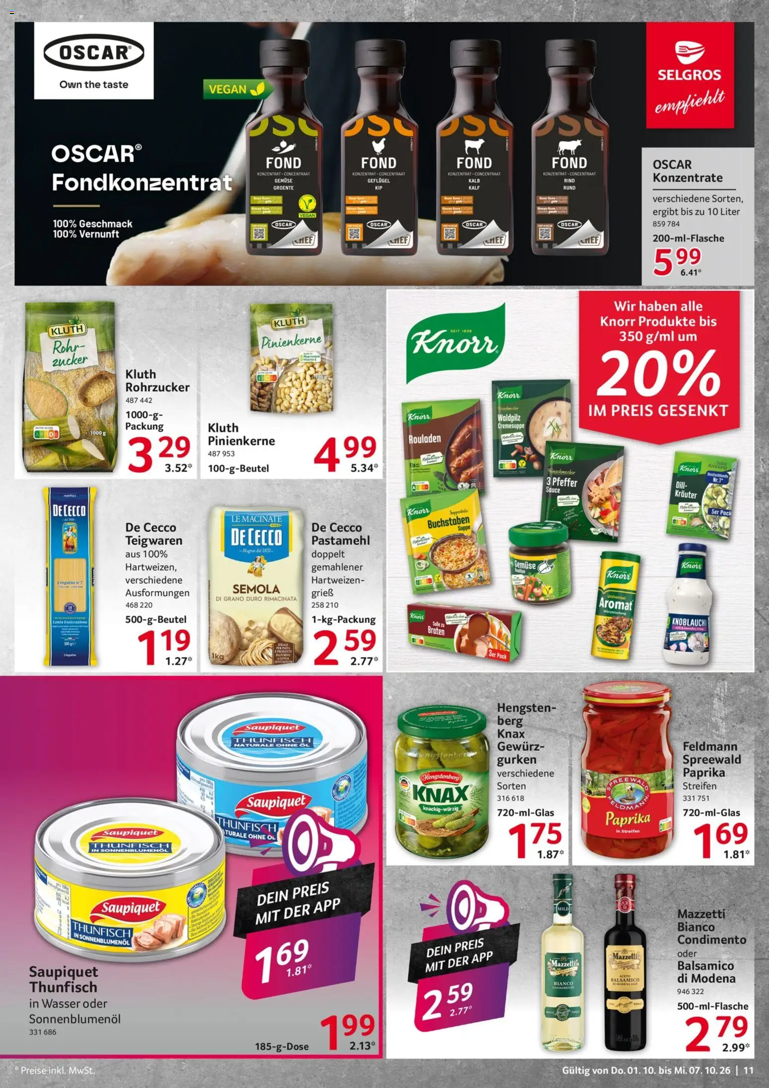 Selgros Prospekt – gültig ab 01.10.2026 | Seite: 11 | Produkte: Grieß, Balsamico, Sonnenblumenol, Gemüse