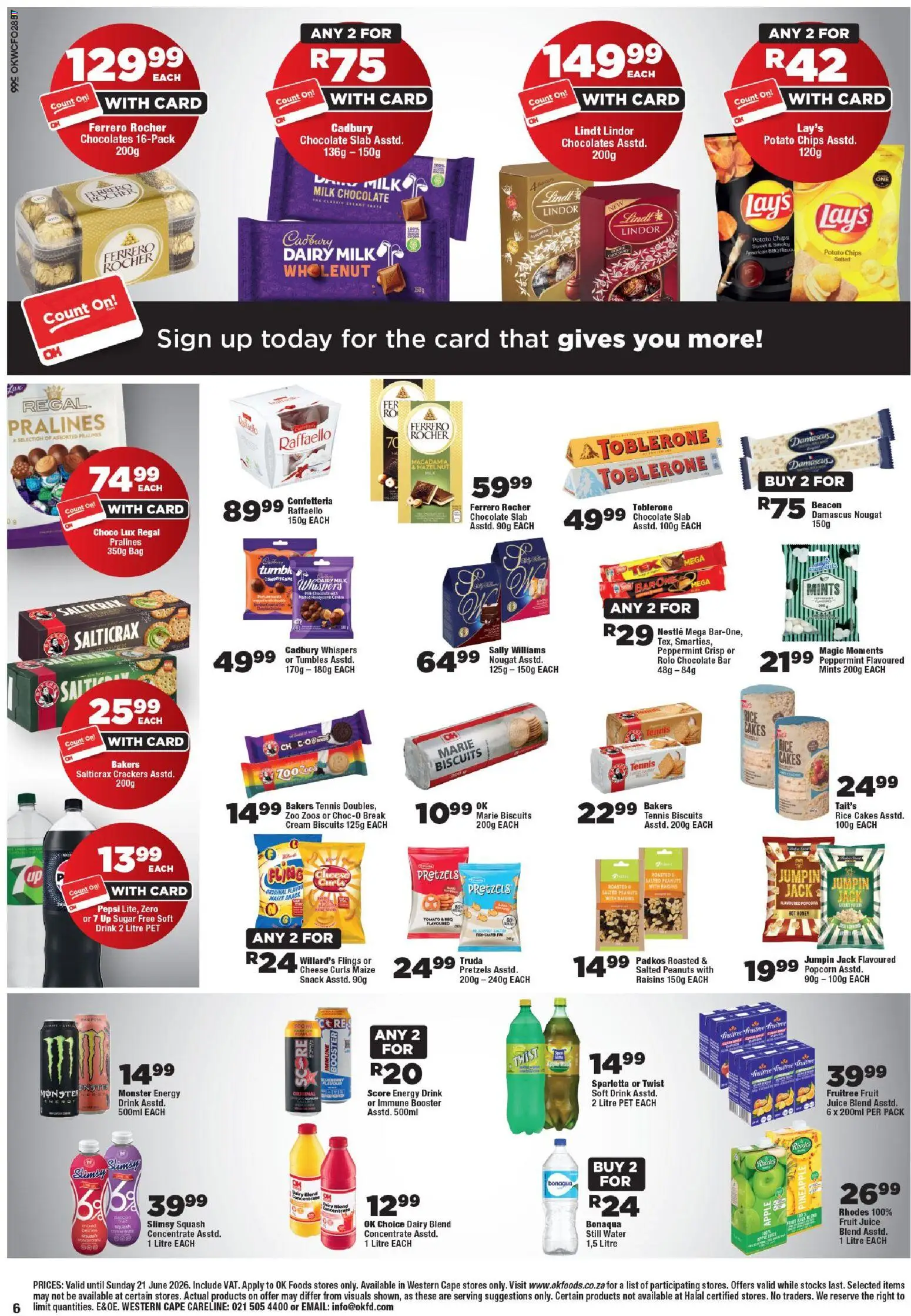 New OK Foods catalogue – valid from 10.06.2026 | Page: 6 | Products: Rice cakes, Chocolate, Raisins, Dairy blend