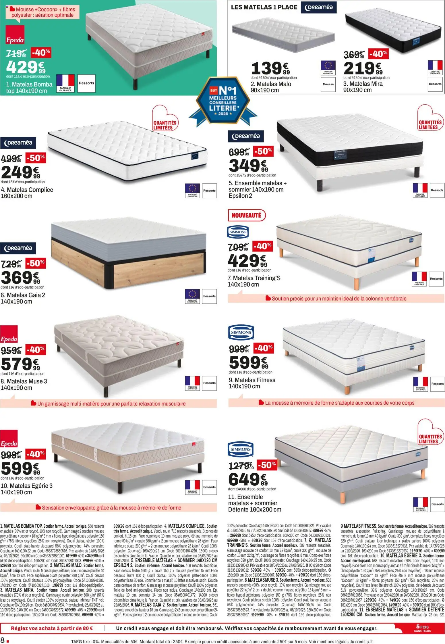 {H1} | Page: 8 | Produits: Plateau, Mousse, Suspension, Matelas