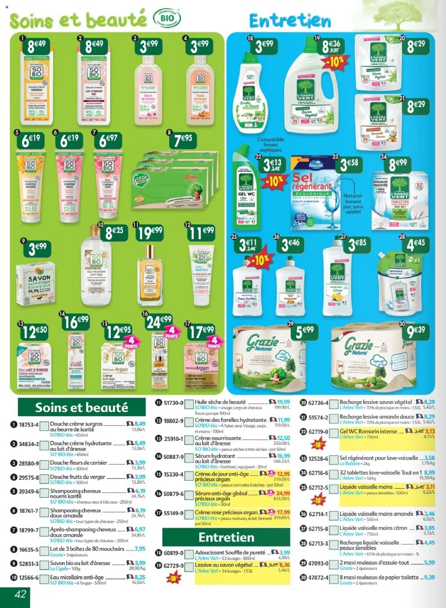 {H1} | Page: 42 | Produits: Shampooing, Beurre de karité, Sel, Mouchoirs
