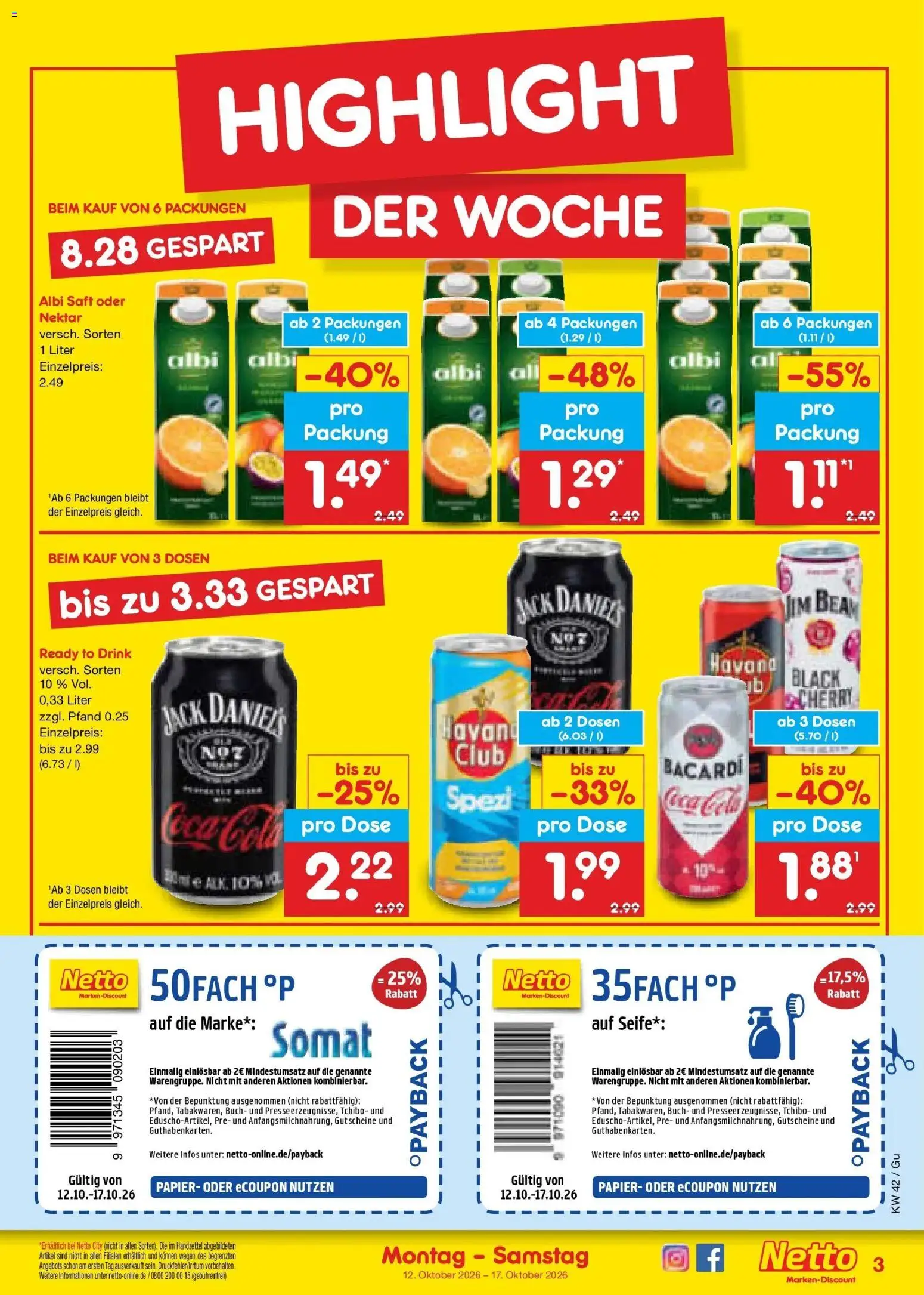 Netto Marken-Discount Prospekt Machern (ab 12.10.2026) » Angebote | Seite: 3 | Produkte: Jim beam, Cola, Jack Daniel's, Seife