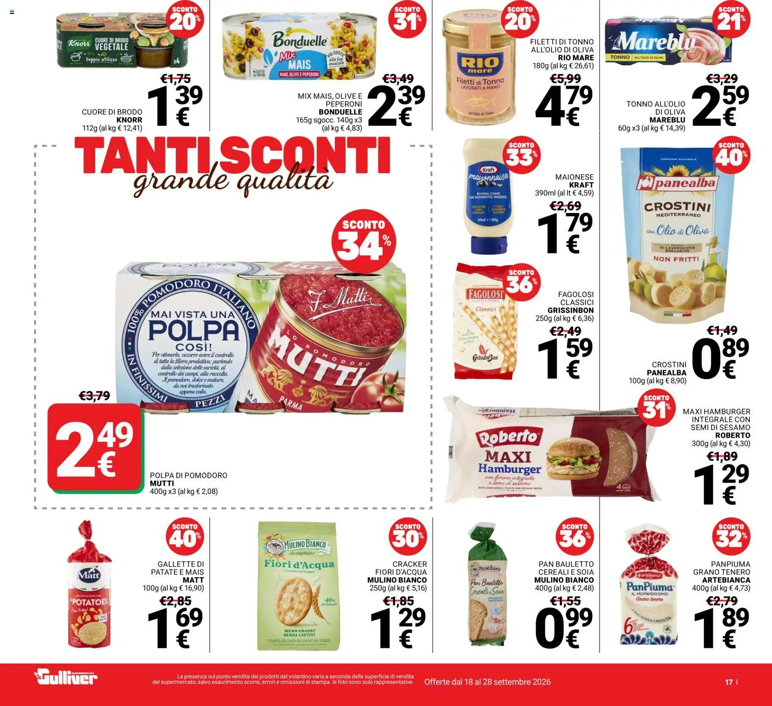 Volantino Gulliver del 18/09/2026 | Pagina: 17 | Prodotti: Olive, Farina, Cracker, Mais