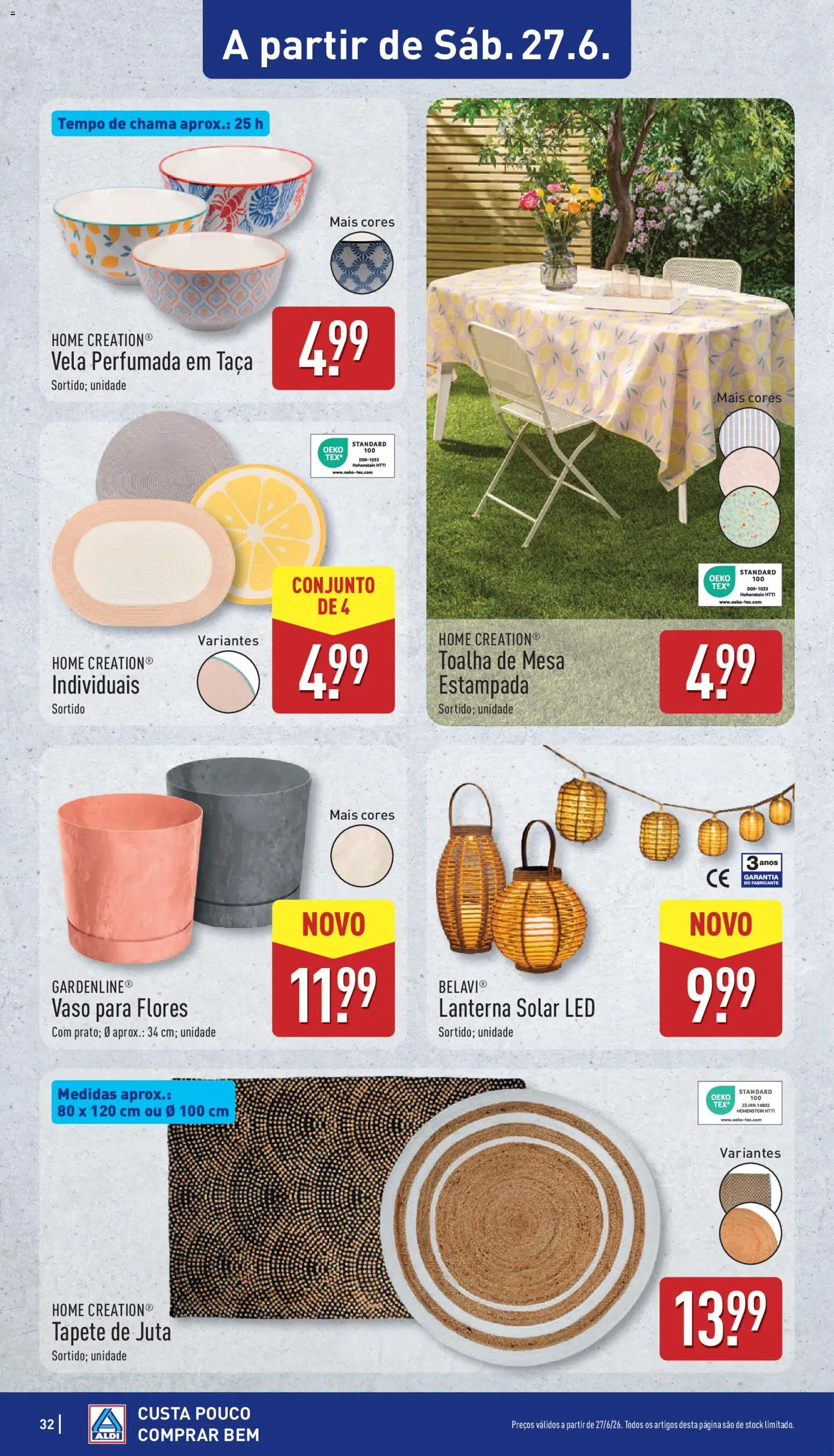 Aldi folheto │ válido de 22.06.2026 | Página: 32 | Produtos: Mesa, Lanterna, Vaso, Toalha de mesa