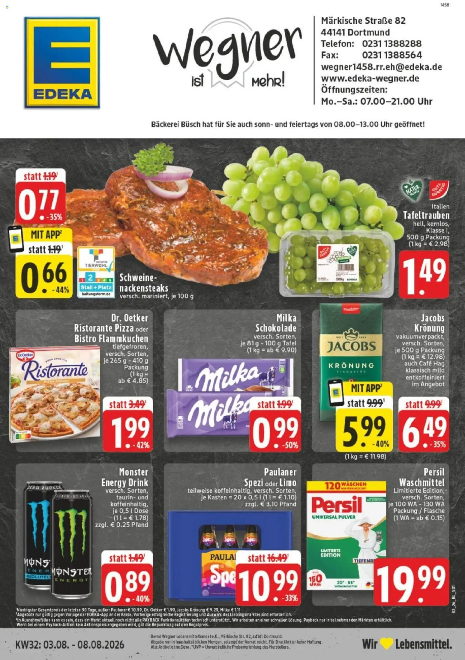 Edeka Prospekt Dortmund – gültig ab 03.08.2026 | Seite: 1 | Produkte: Energy, Schokolade, Pizza, Paulaner