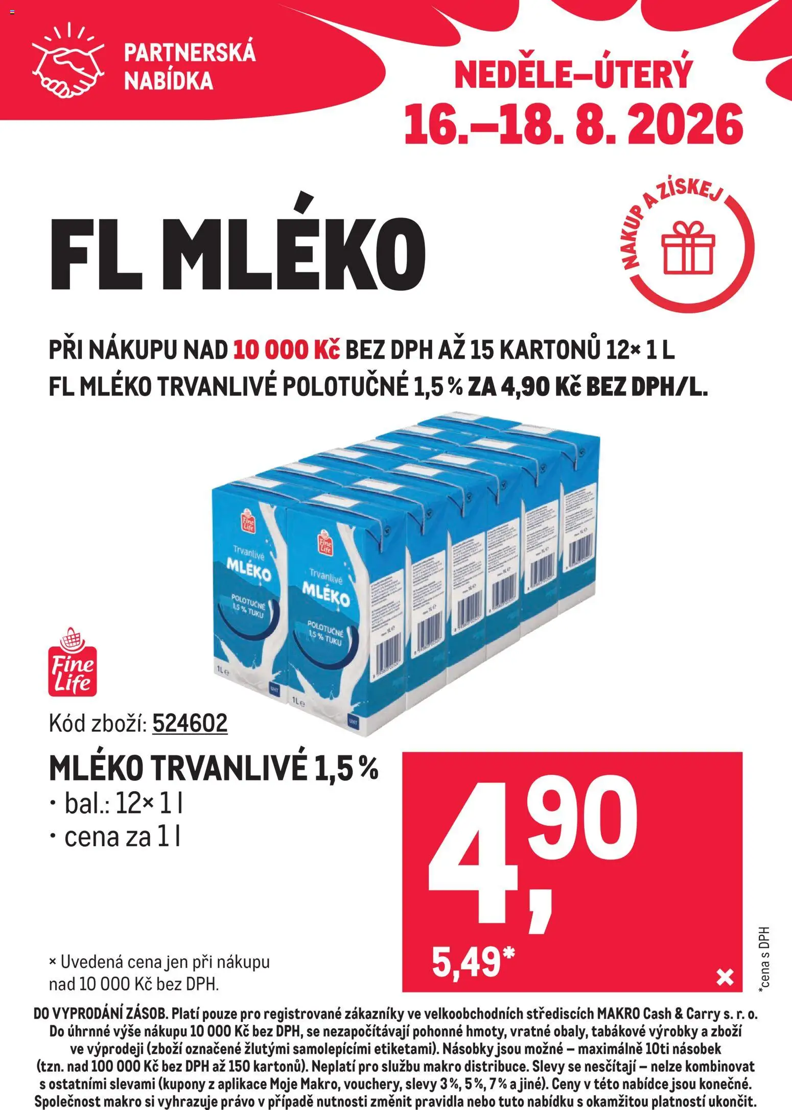 Makro leták - Partnerská nabídka od 12.08.2026 | Strana: 2 | Produkty: Mléko polotučné, Mléko, Trvanlivé mléko