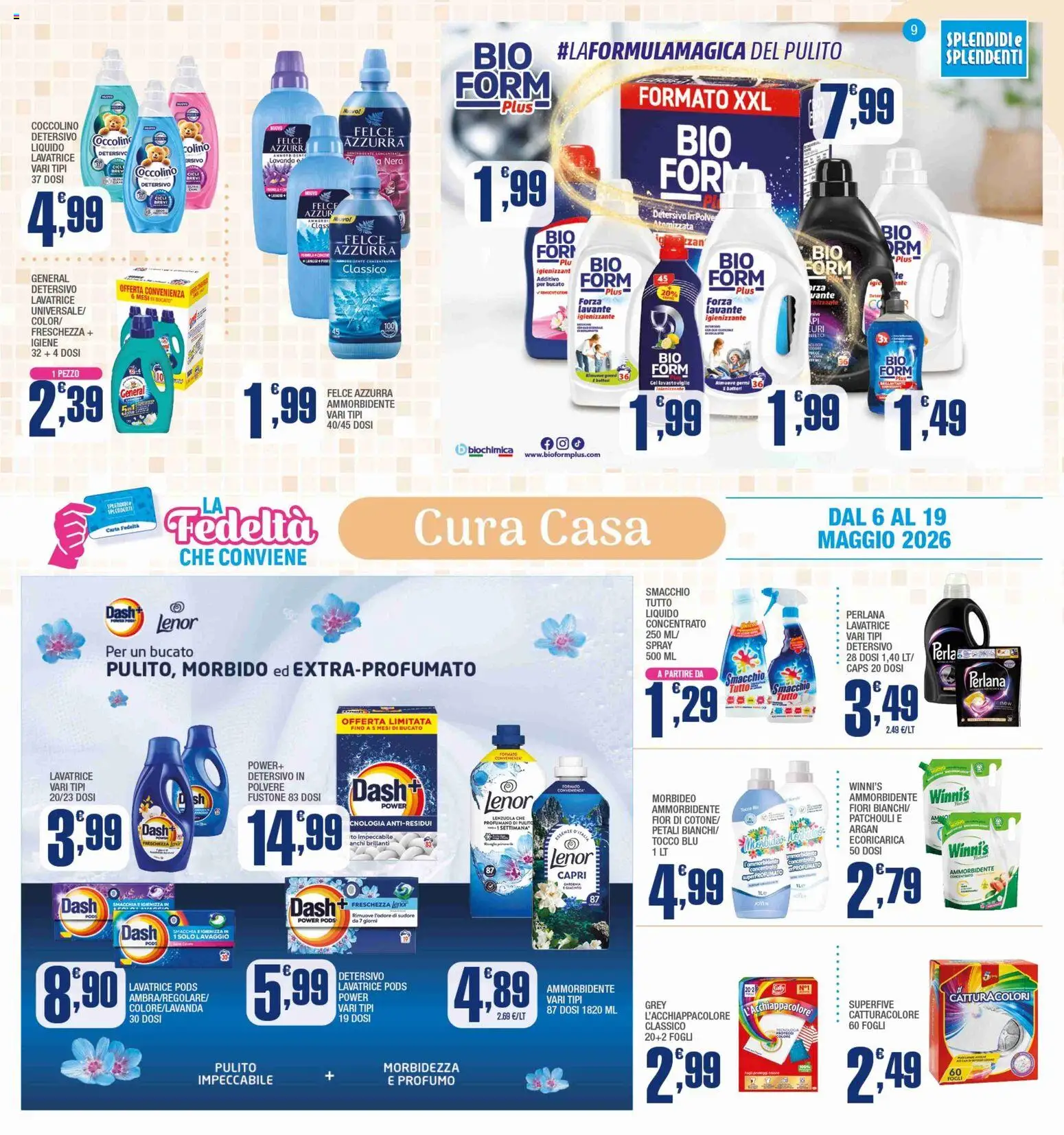 Volantino Splendidi e Splendenti del 06.05.2026 | Pagina: 9 | Prodotti: Lavatrice, Lavastoviglie, Lavanda, Lenzuola
