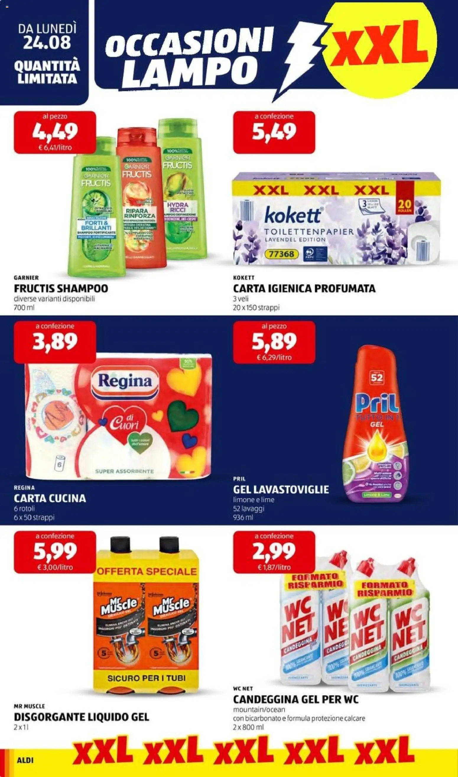 Volantino Aldi del 24/08/2026 | Pagina: 18 | Prodotti: Carta igienica, Lime, Lavastoviglie, Tubi