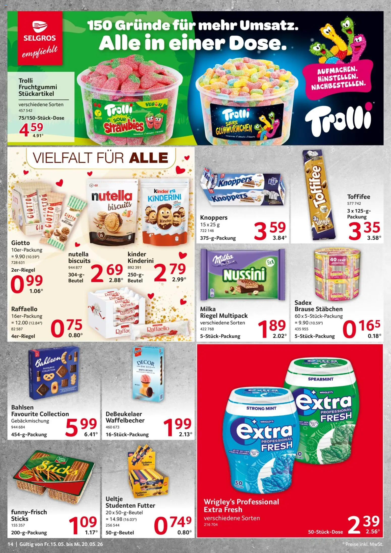 Selgros Prospekt 	 – gültig ab 15.05.2026 | Seite: 14 | Produkte: Raffaello, Milka, Nutella, Toffifee