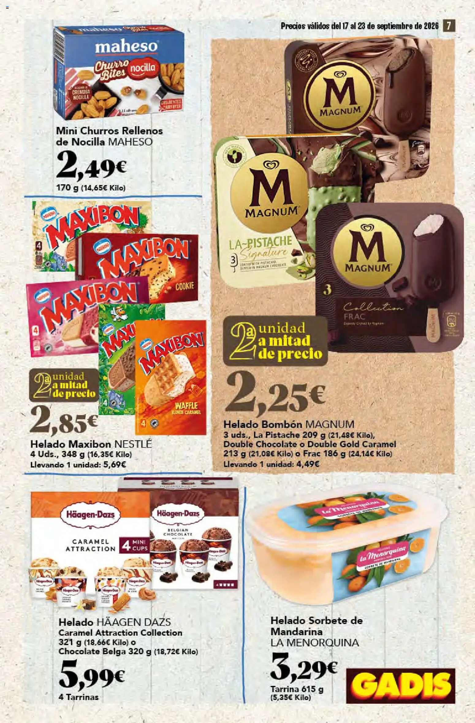 Gadis folleto │ válido desde el 17/09/2026 | Página: 7 | Productos: Helado bombón, Chocolate, Helado, Magnum