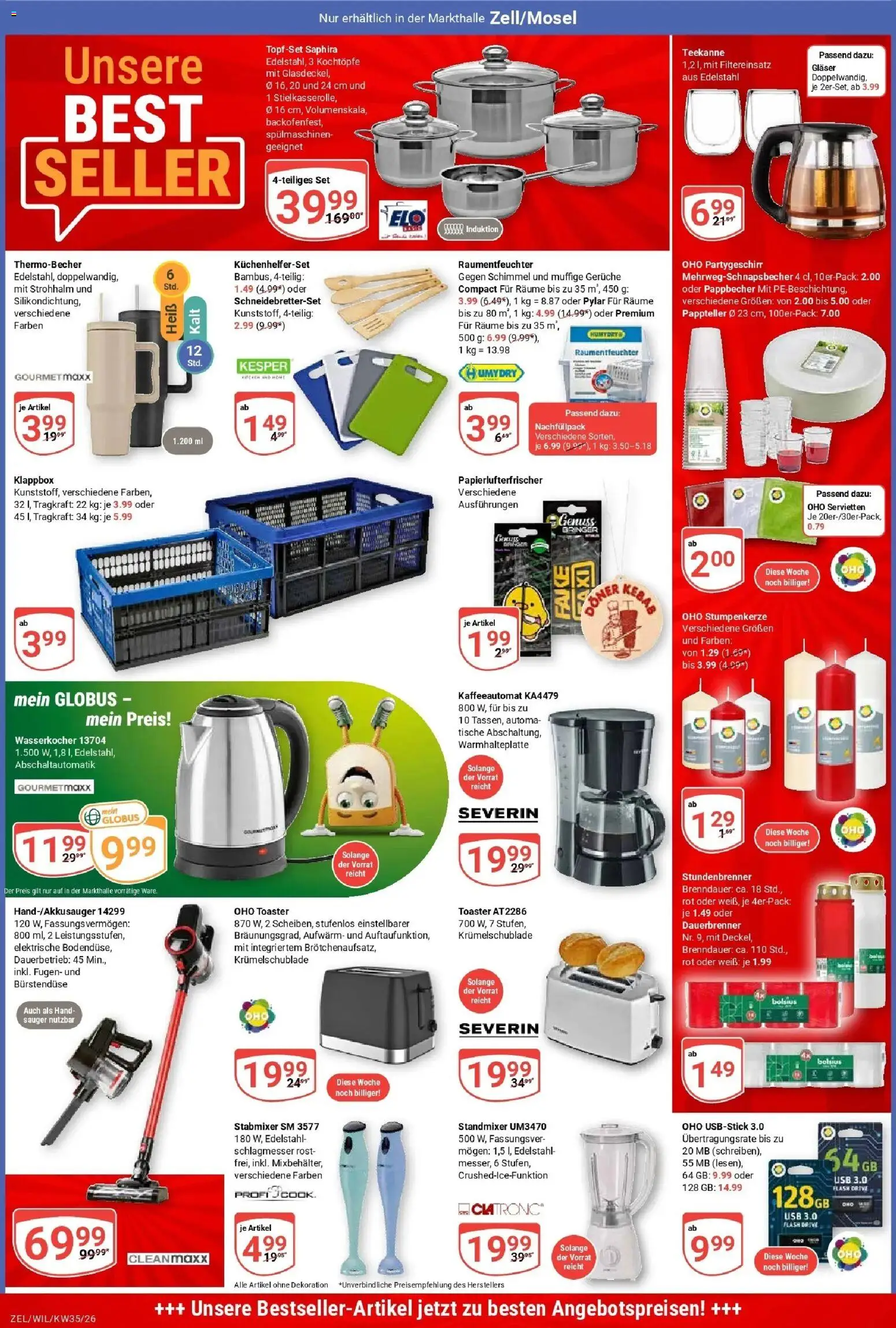 Globus Prospekt Wittlich (ab 24.08.2026) » Angebote online | Seite: 23 | Produkte: USB, Toaster, Teekanne, Stabmixer