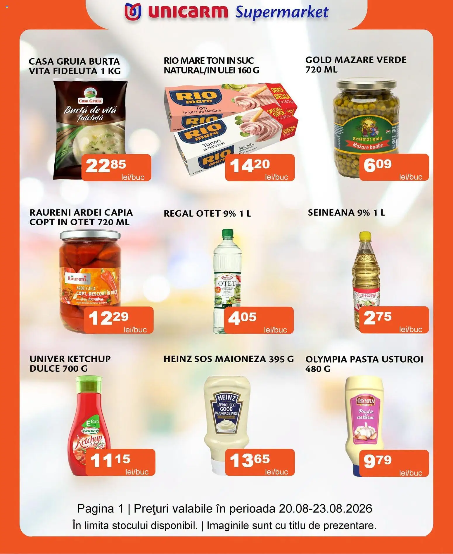 Noul catalog Unicarm – valabil de la 20.08.2026 | Pagină: 1 | Produse: Vită, Ardei, Ulei de masline, Maioneză
