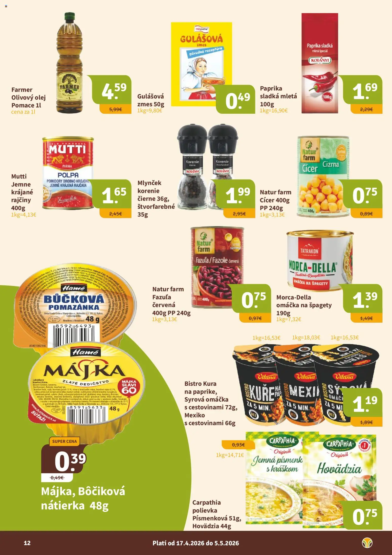 Nové Nitrazdroj akcie – leták je platný od 17.04.2026 | Strana: 12 | Produkty: Paprika, Olej, Fazuľa, Korenie