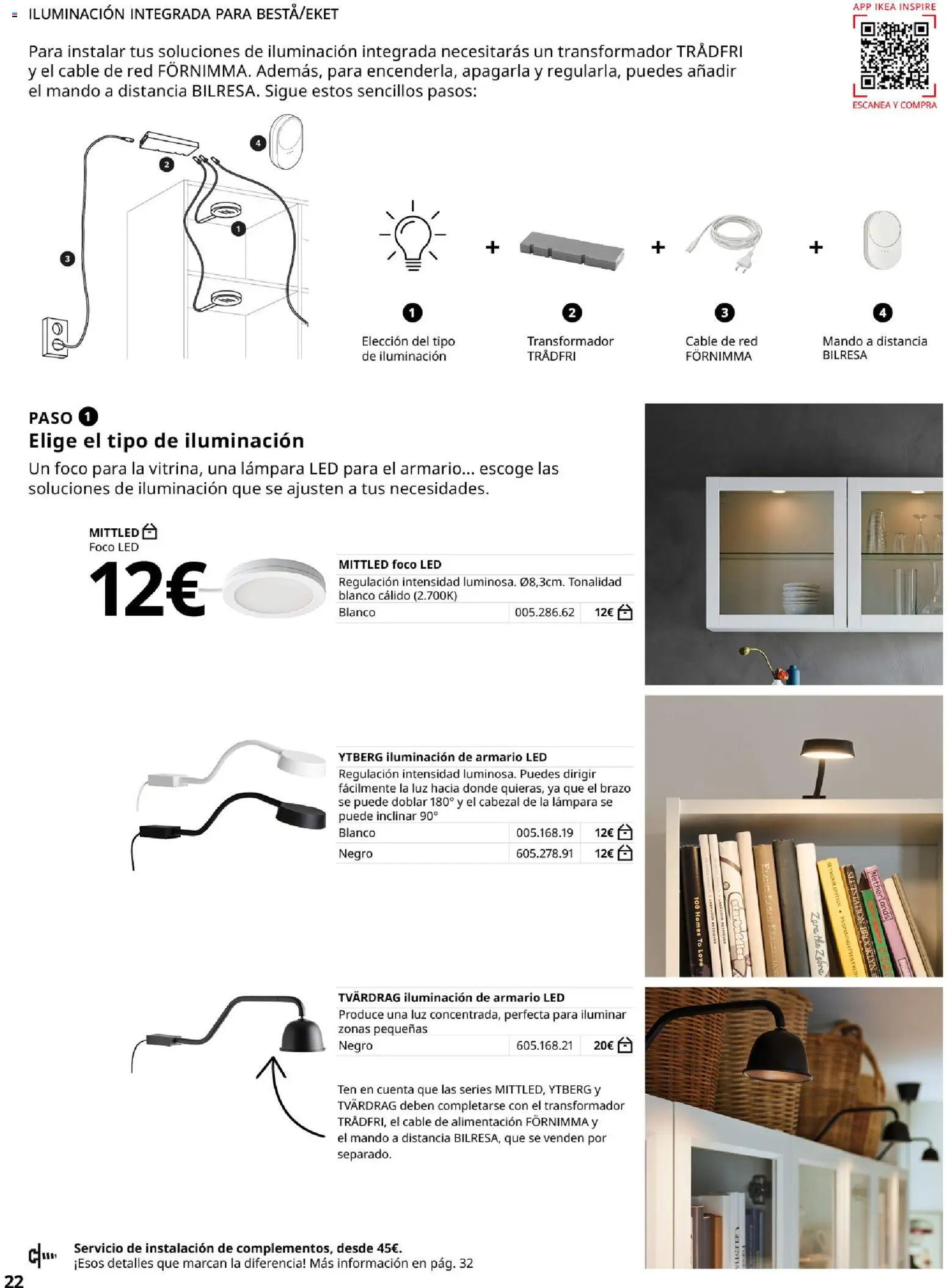 Catálogo IKEA Besta Eket │ válido desde el 01.02.2026 | Página: 22 | Productos: Iluminación de armario, Cable, Galette de chaise, Armario