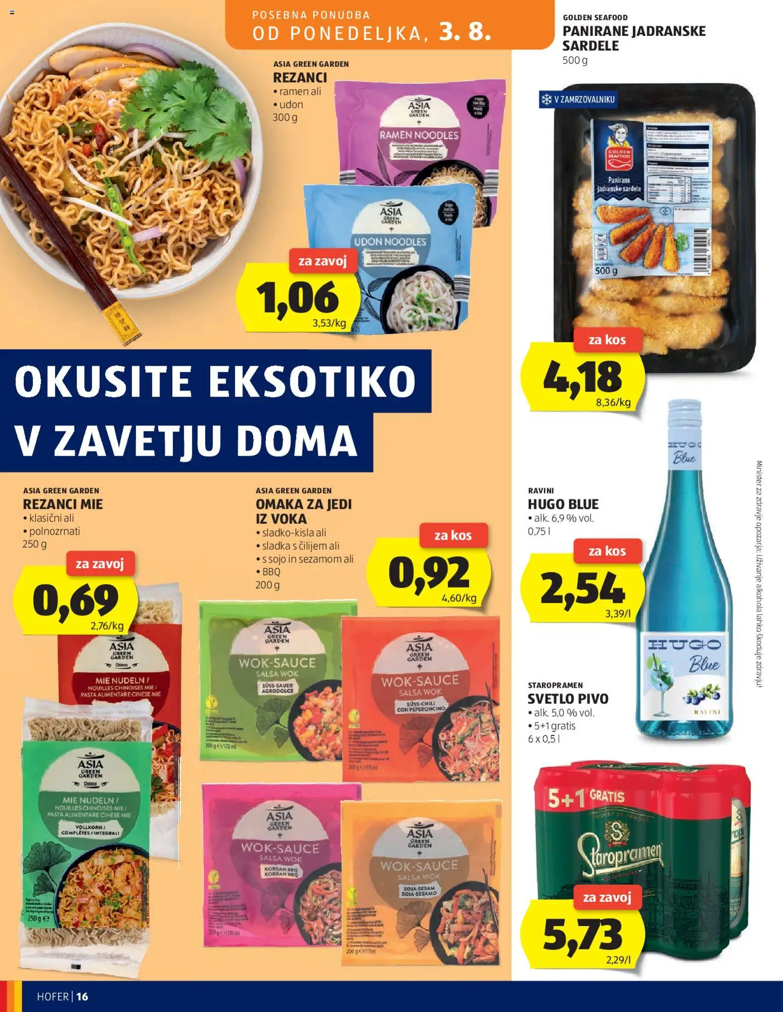Novi Hofer katalog ponudbe – veljaven od 29.07.2026 | Stran: 16 | Izdelki: Rezanci, Kos, Sardele, Omaka