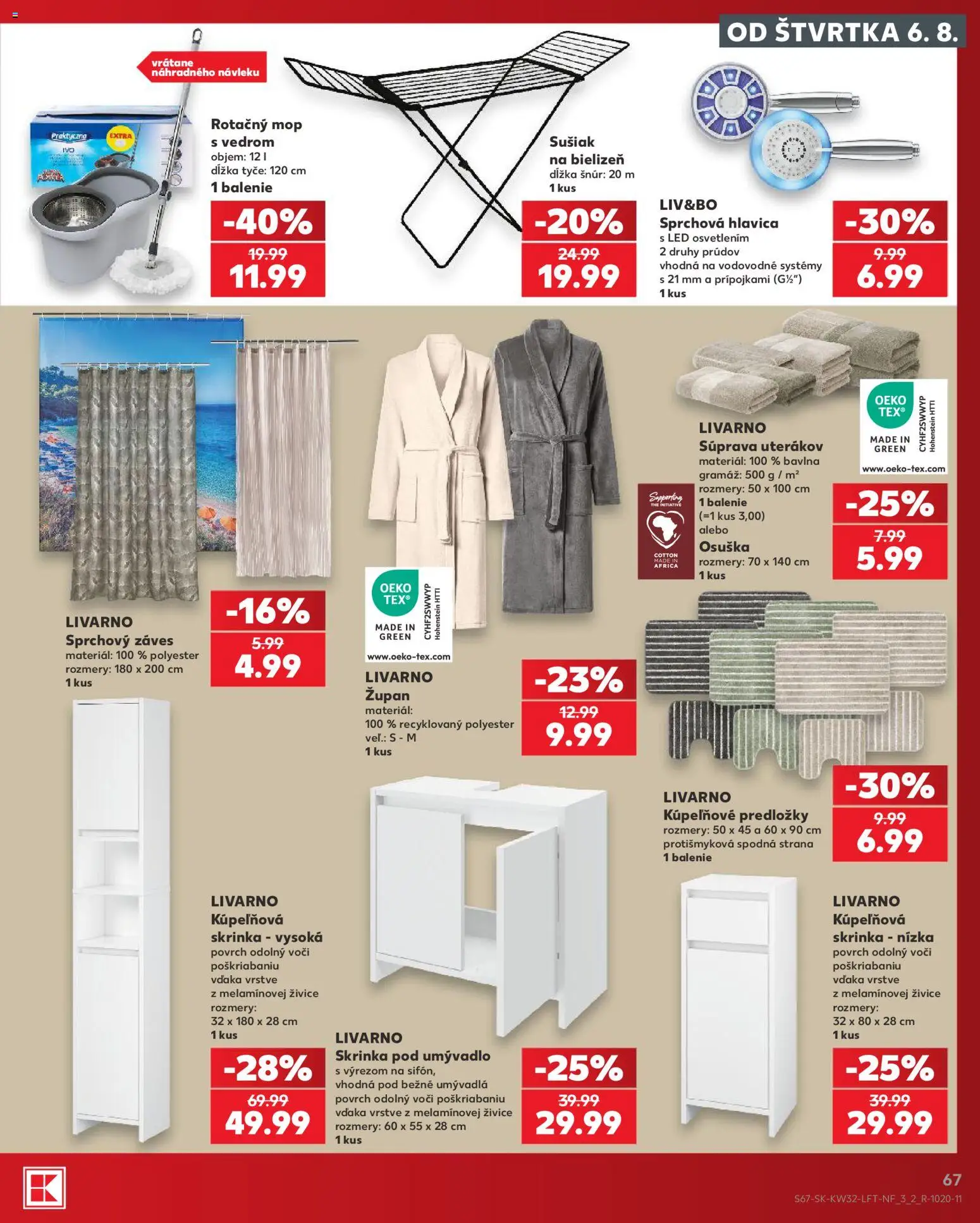 Nové Kaufland akcie – leták je platný od 06.08.2026 | Strana: 67 | Produkty: Skrinka pod umývadlo, Kúpelňová skrinka, Skrinka, Led