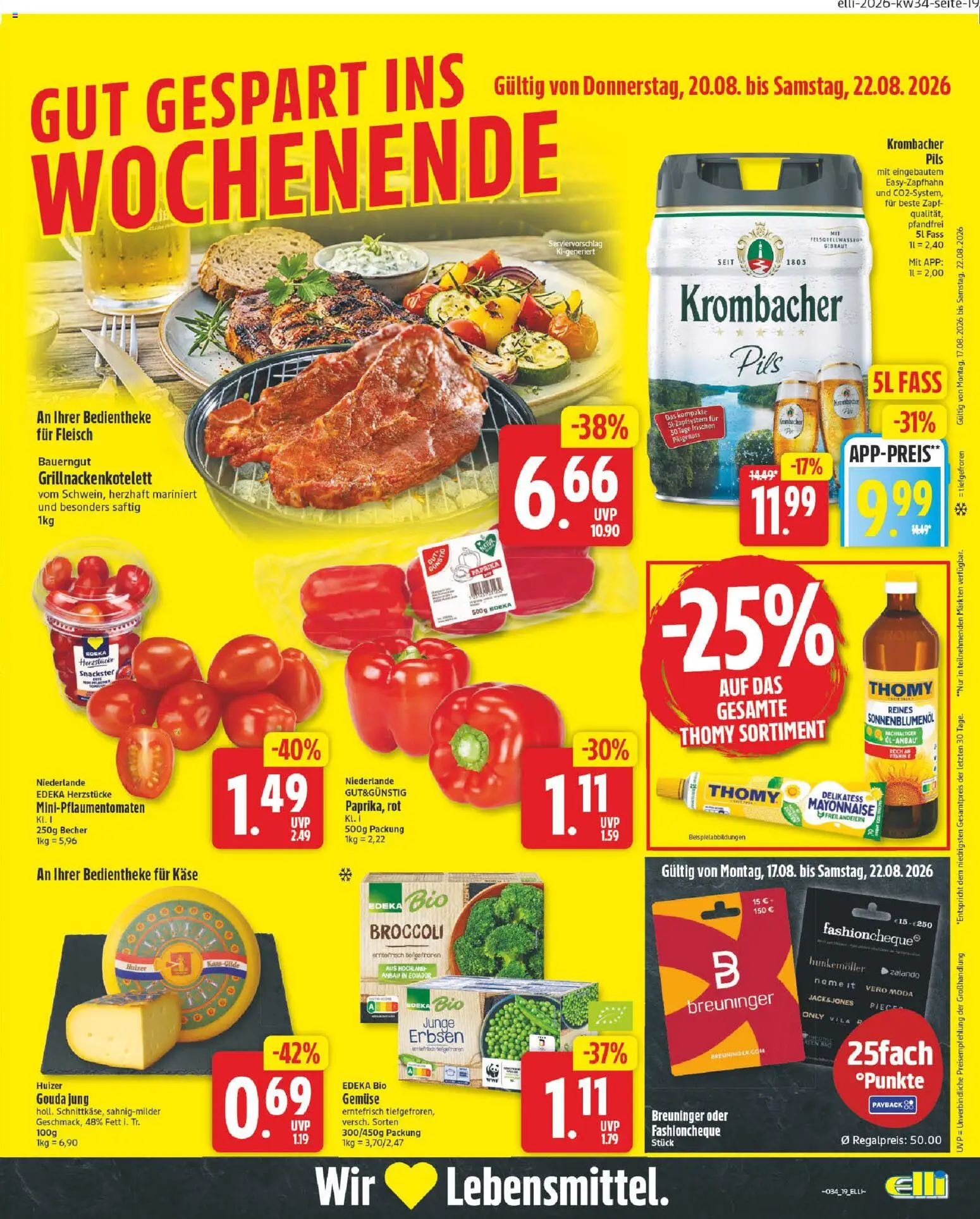 Elli Markt Prospekt Delbrück – gültig ab 17.08.2026 | Seite: 19 | Produkte: Gouda, Paprika, Mayonnaise, Fleisch