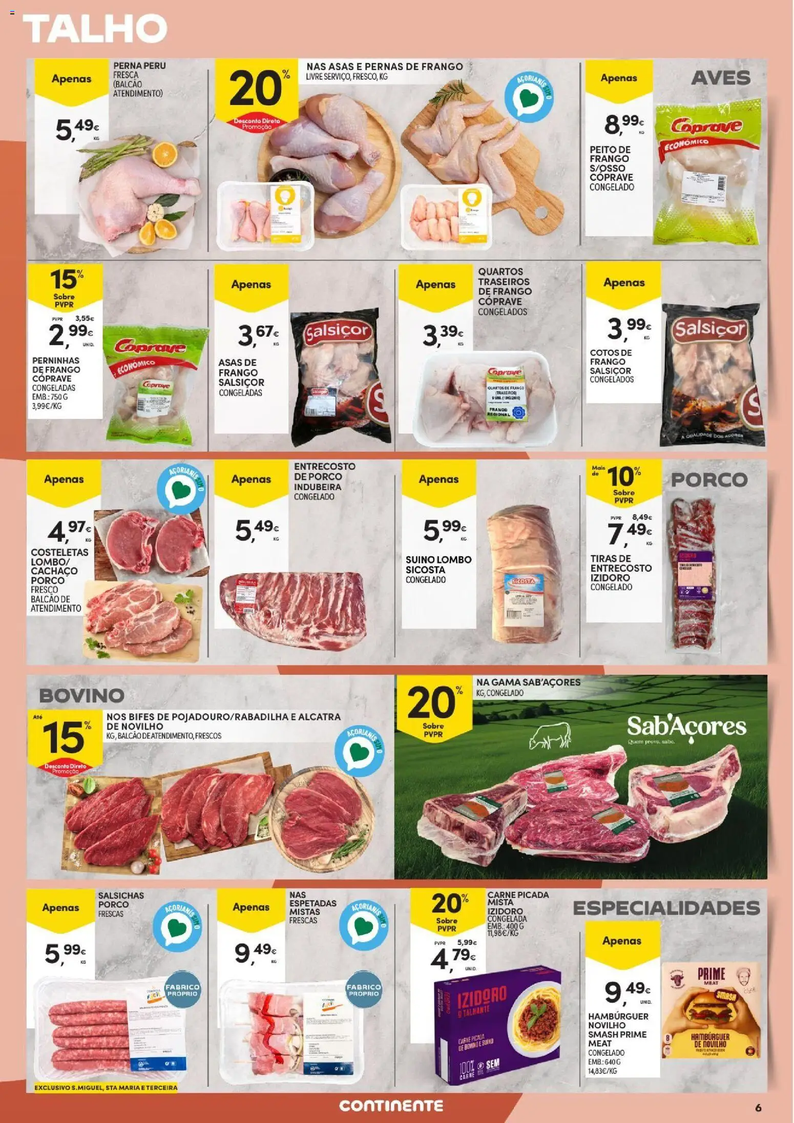 Continente folheto Açores │ válido de 15/10/2026 | Página: 6 | Produtos: Frango, Hambúrguer, Lombo, Carne