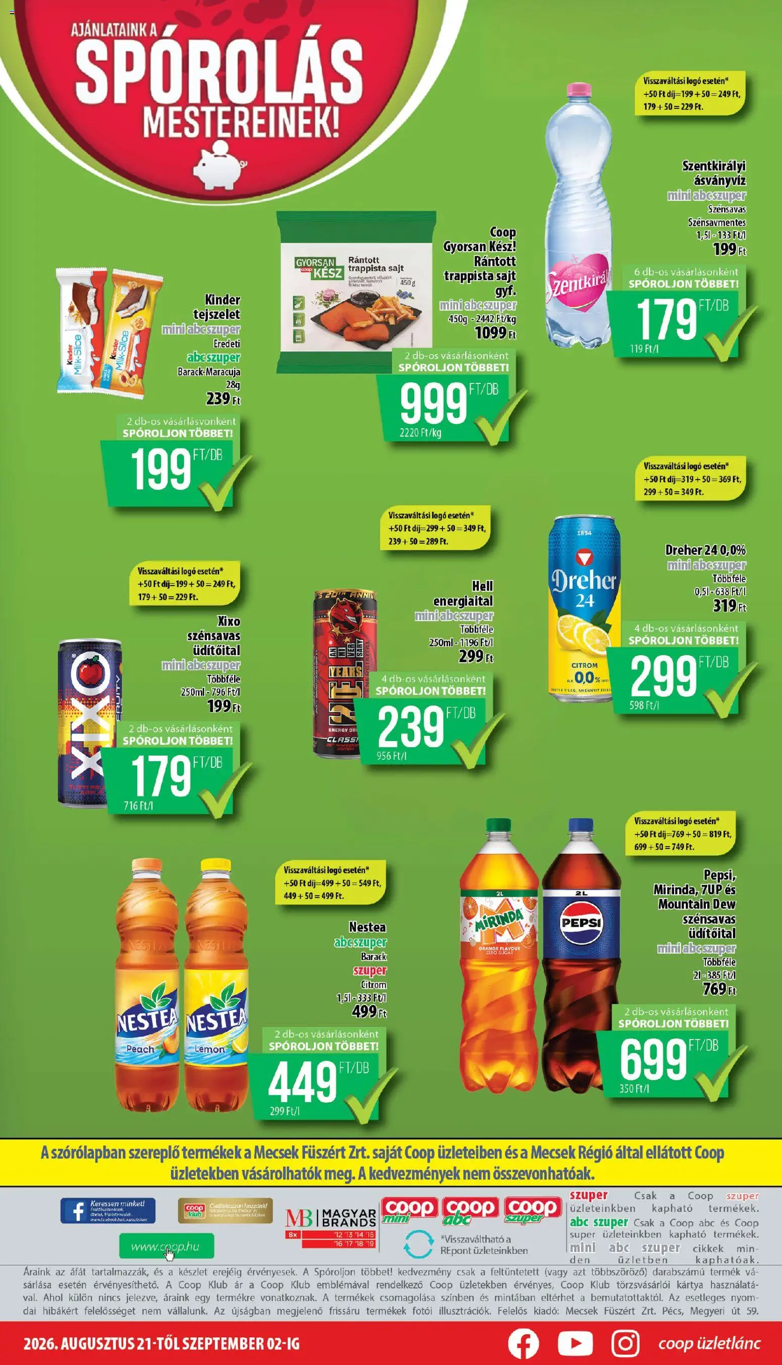 COOP akciós ujság - amely érvényes a következő dátumtól: 2026.08.21. | Oldal: 8 | Termékek: Pepsi, Szentkirályi ásványvíz, Mirinda, Citrom