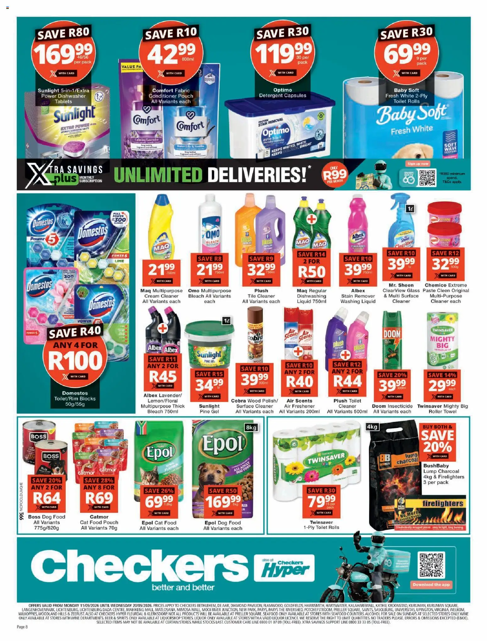 New Checkers catalogue – valid from 11.05.2026 | Page: 8 | Products: Surface cleaner, Cream, Seafood, Roller towel