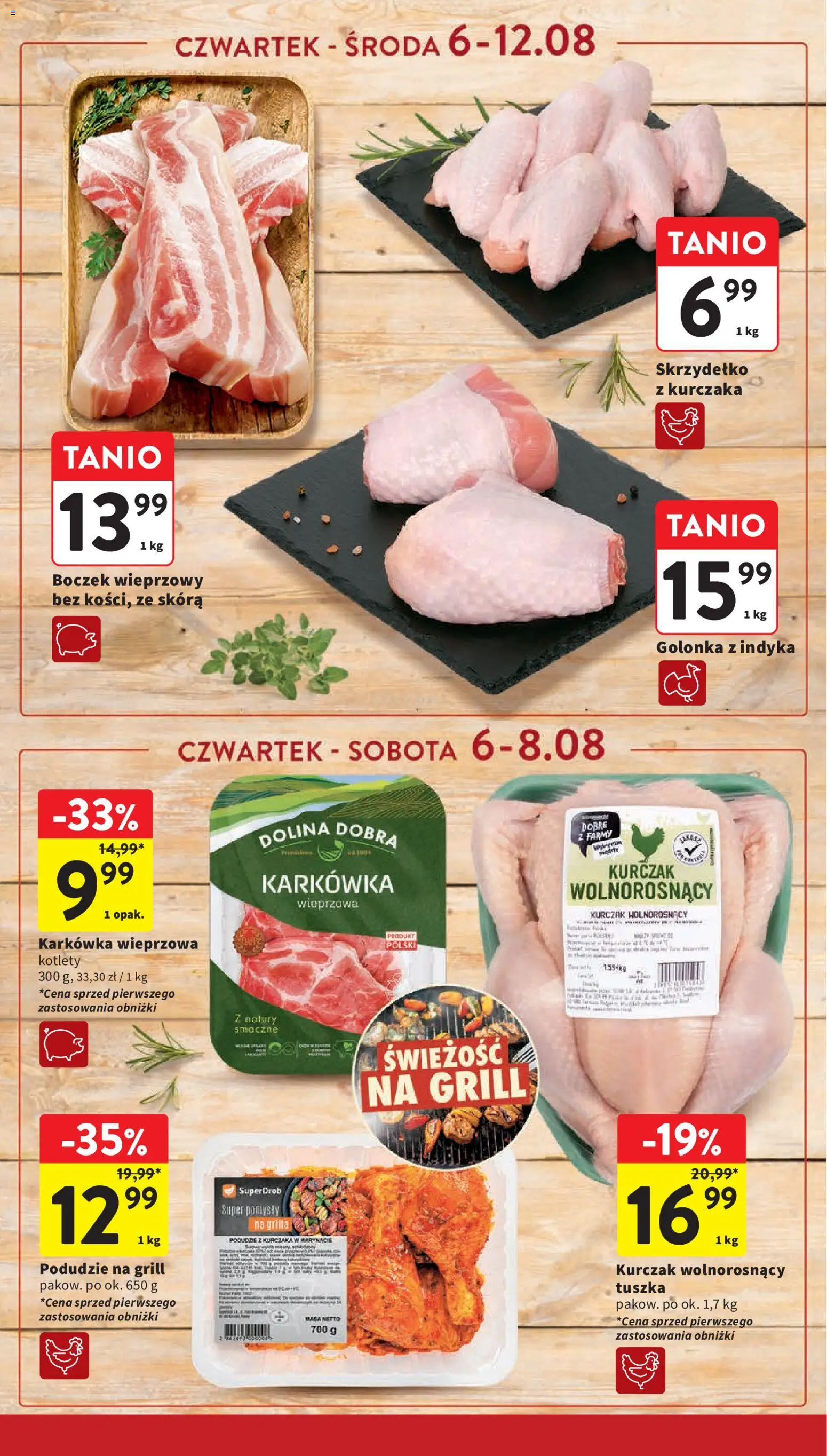 Intermarche gazetka od 06.08.2026 | Strona: 10 | Produkty: Karkówka wieprzowa, Boczek wieprzowy, Boczek, Kotlety