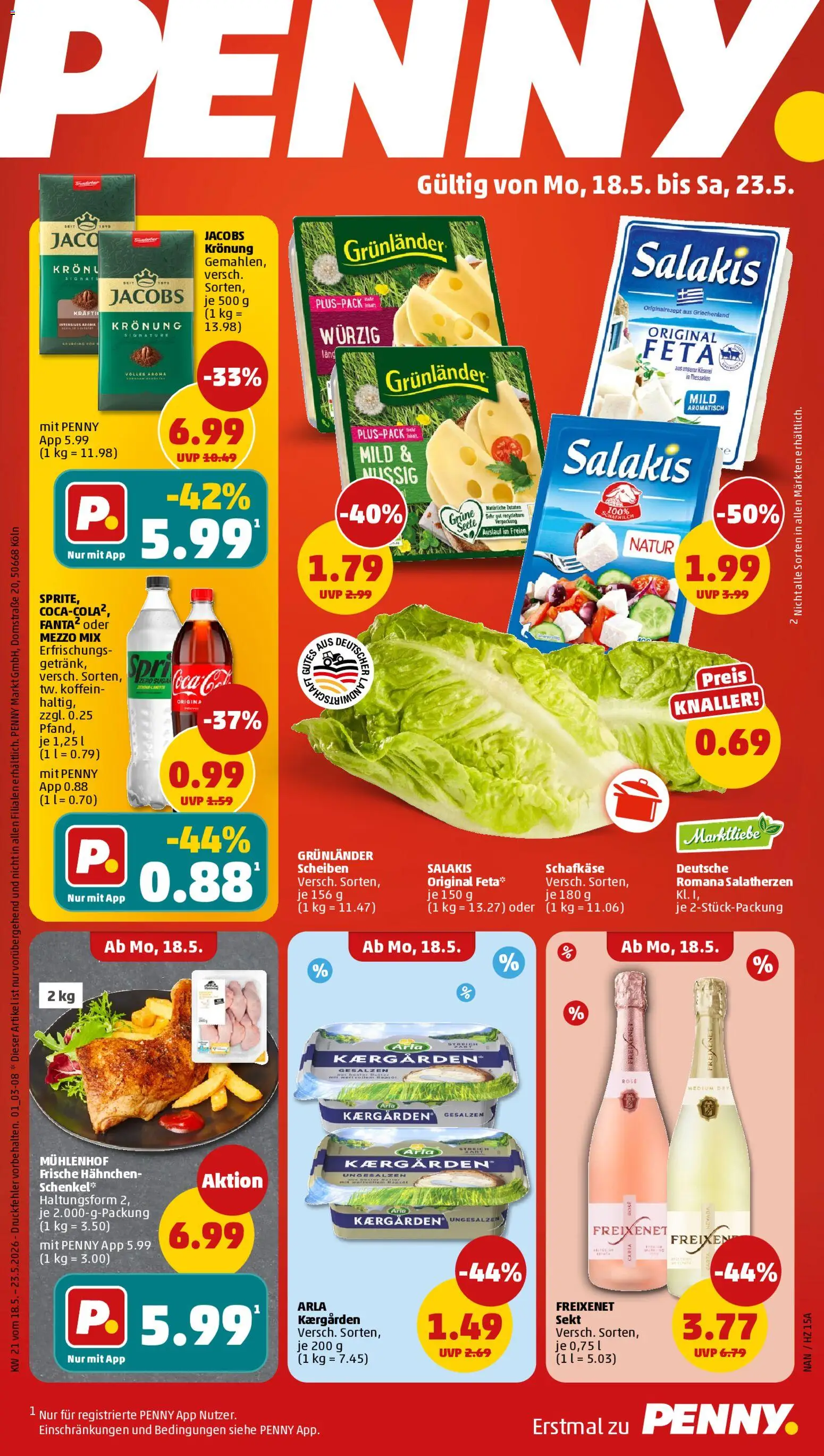 Penny Prospekt 	 – gültig ab 18.05.2026 | Seite: 1 | Produkte: Hahnchen, Freixenet, Grunlander, Salakis