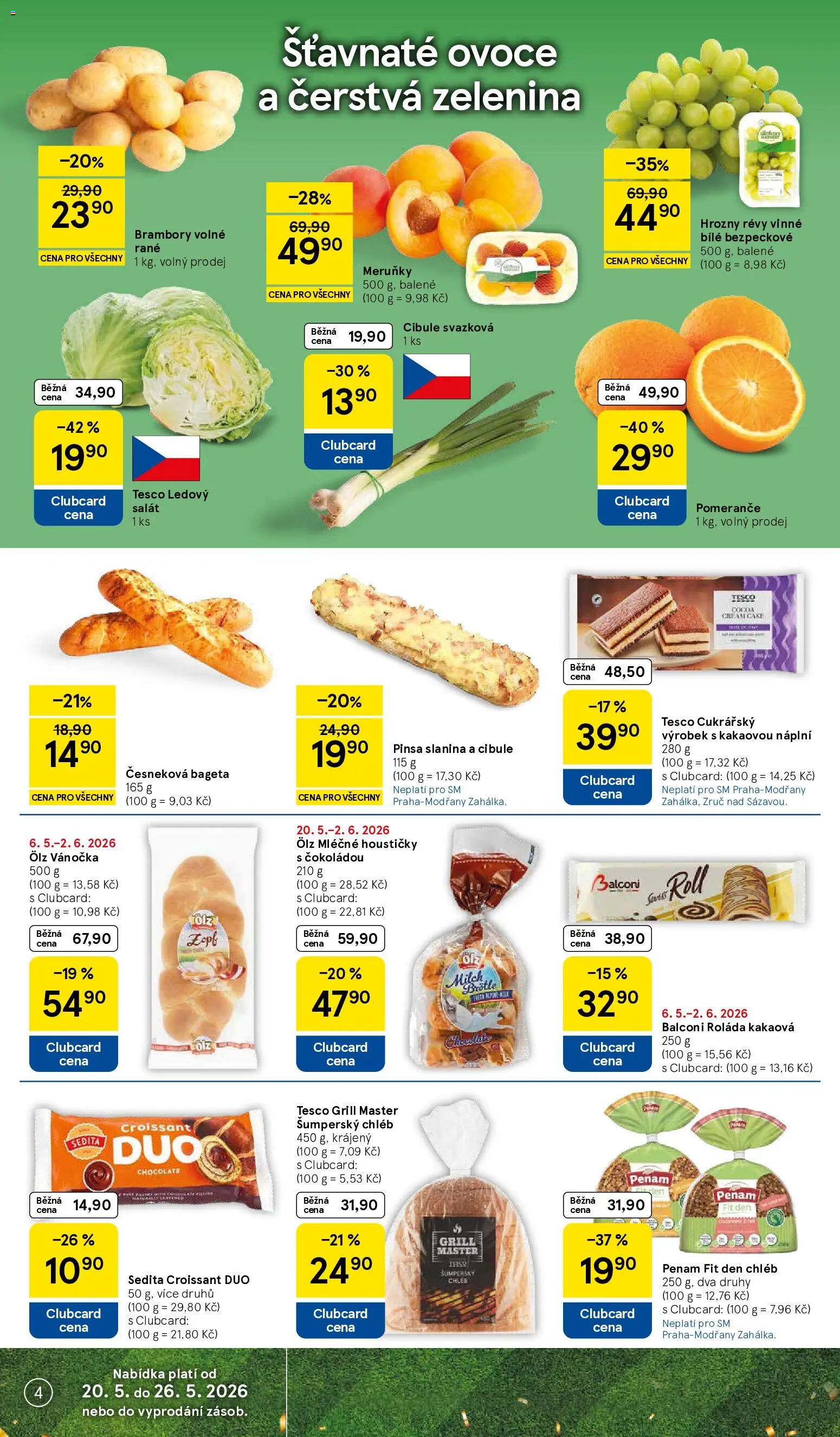 Tesco leták - Supermarket od 20.05.2026 | Strana: 4 | Produkty: Zelenina, Vánočka, Croissant, Bageta