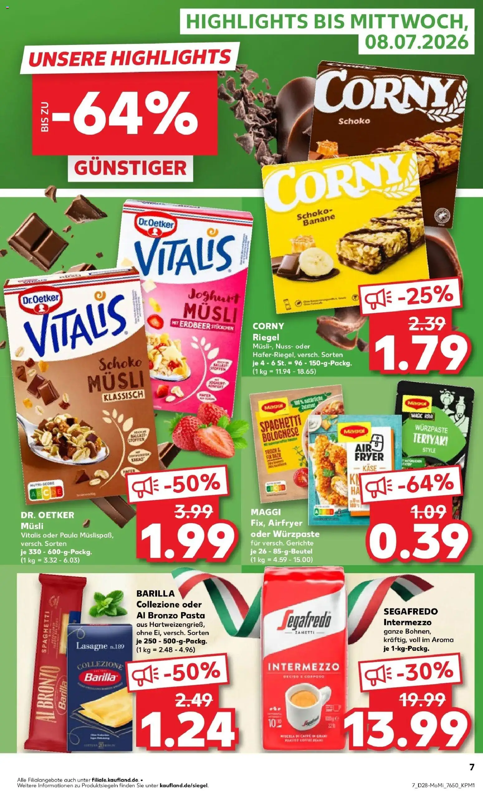 Kaufland Kaufland: Mo-Mi Der Wochenstart – gültig ab 05.07.2026 | Seite: 7 | Produkte: Musli, Maggi, Barilla, Pasta