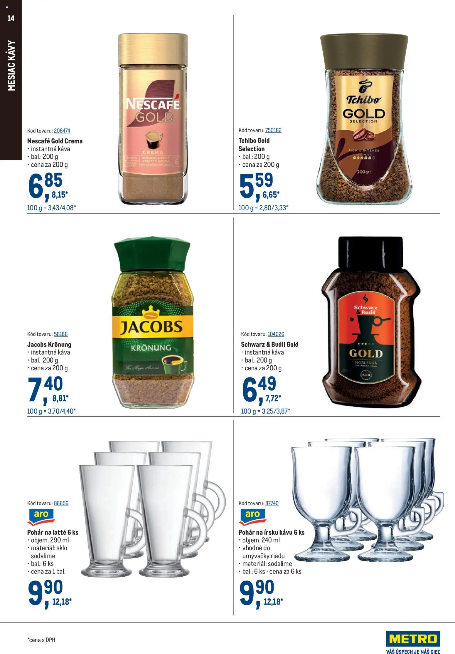 Nové Metro akcie – leták je platný od 09.09.2026 | Strana: 14 | Produkty: Káva, Instantná káva, Jacobs Krönung, Nescafé Gold