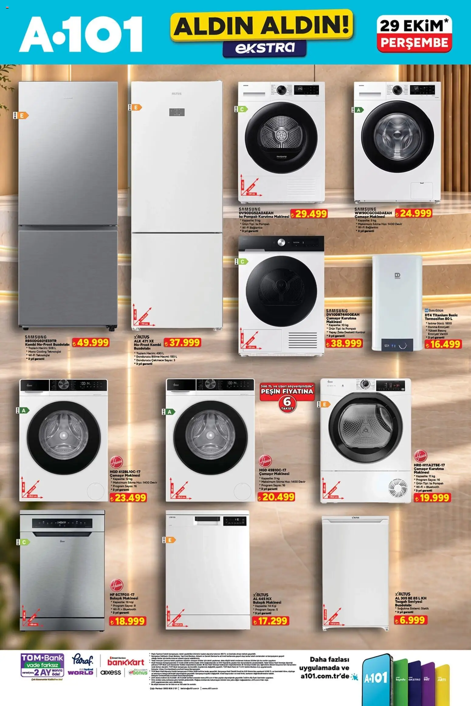 A101 - Katalog Aldın Aldın Ekstra - 29 Ekim 2026 tarihinden itibaren geçerlidir | Sayfa: 5 | Ürünler: Çamaşır kurutma makinesi, Buzdolabı, Çamaşır makinesi, Bulaşık makinesi