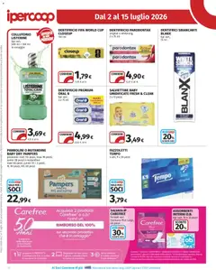 Anteprima del volantino Ipercoop volantino valido a partire dal 02/07/2026 | Pagina: 18 | Prodotti: Pannolini, Dentifricio, Fazzoletti, Pampers