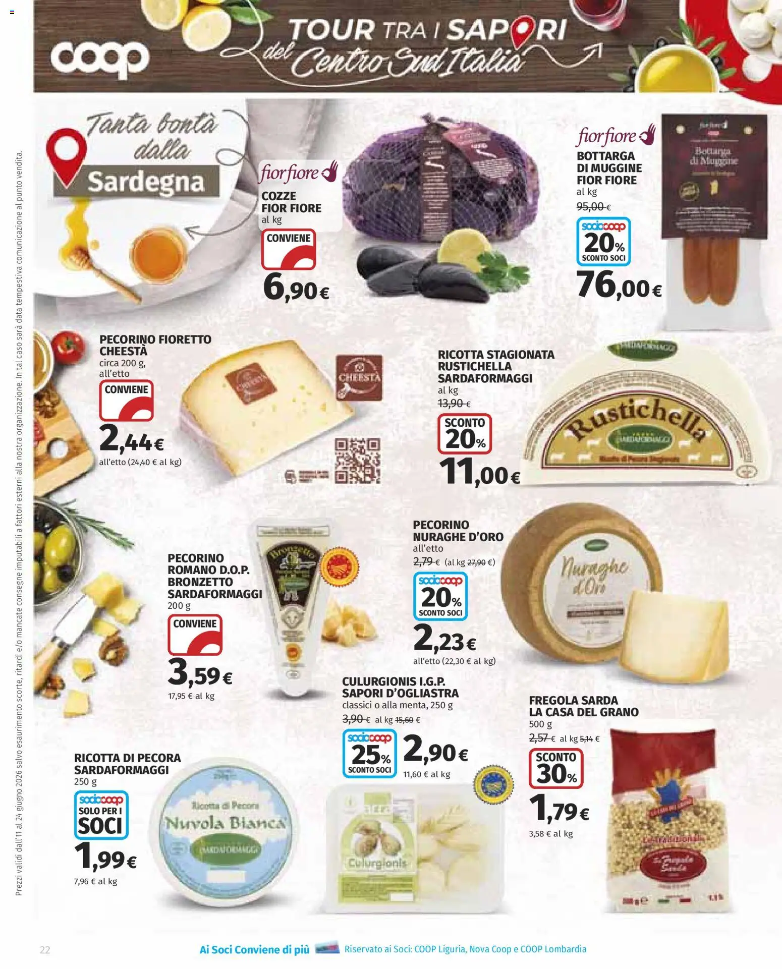 Volantino COOP del 11.06.2026 | Pagina: 22 | Prodotti: Cozze, Data, Ricotta, Pecorino