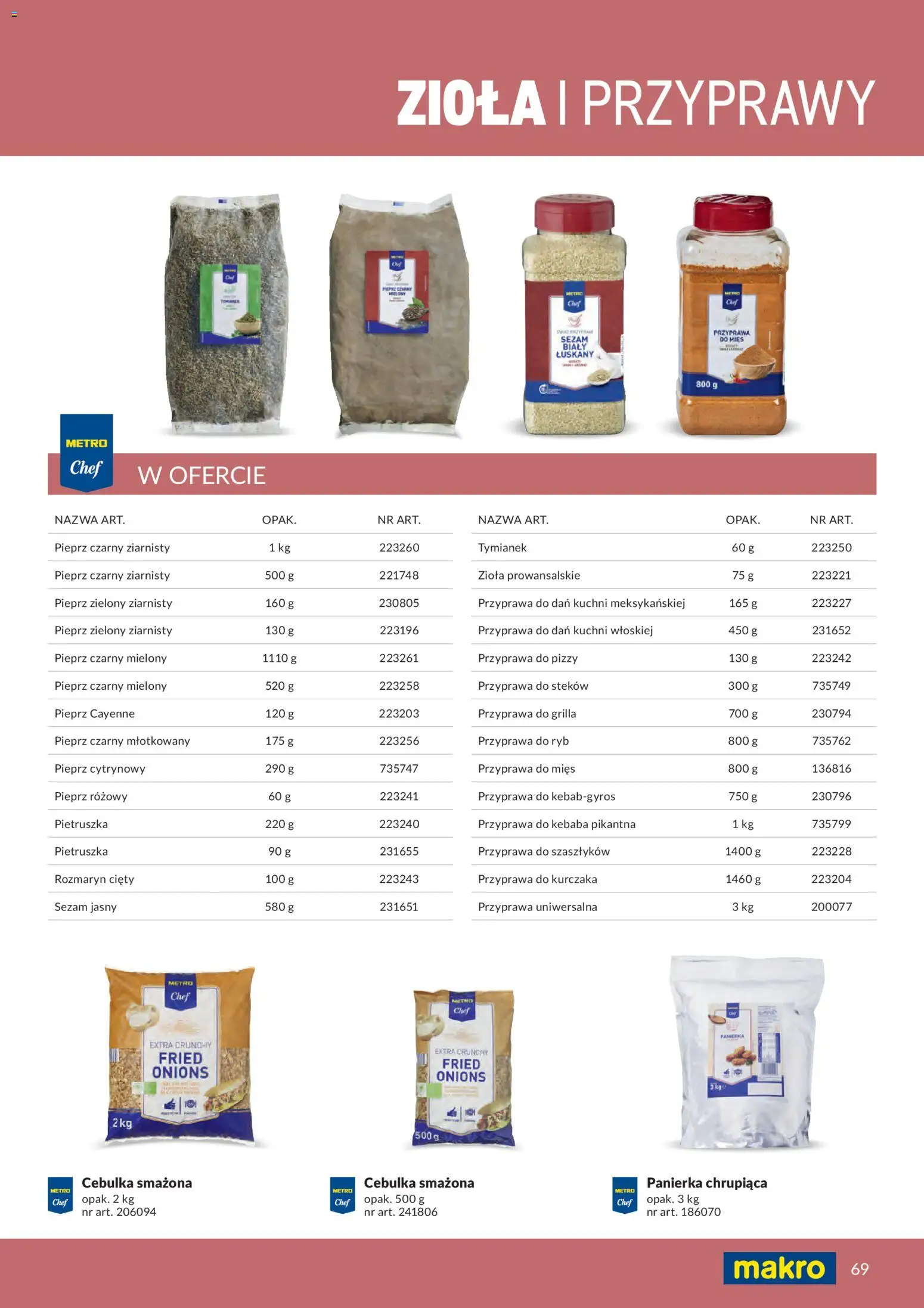 Makro gazetka - Produktów marek własnych dla profesjonalnej Gastronomii od 01.03.2026 | Strona: 69 | Produkty: Tymianek, Pieprz czarny mielony, Zioła, Sezam