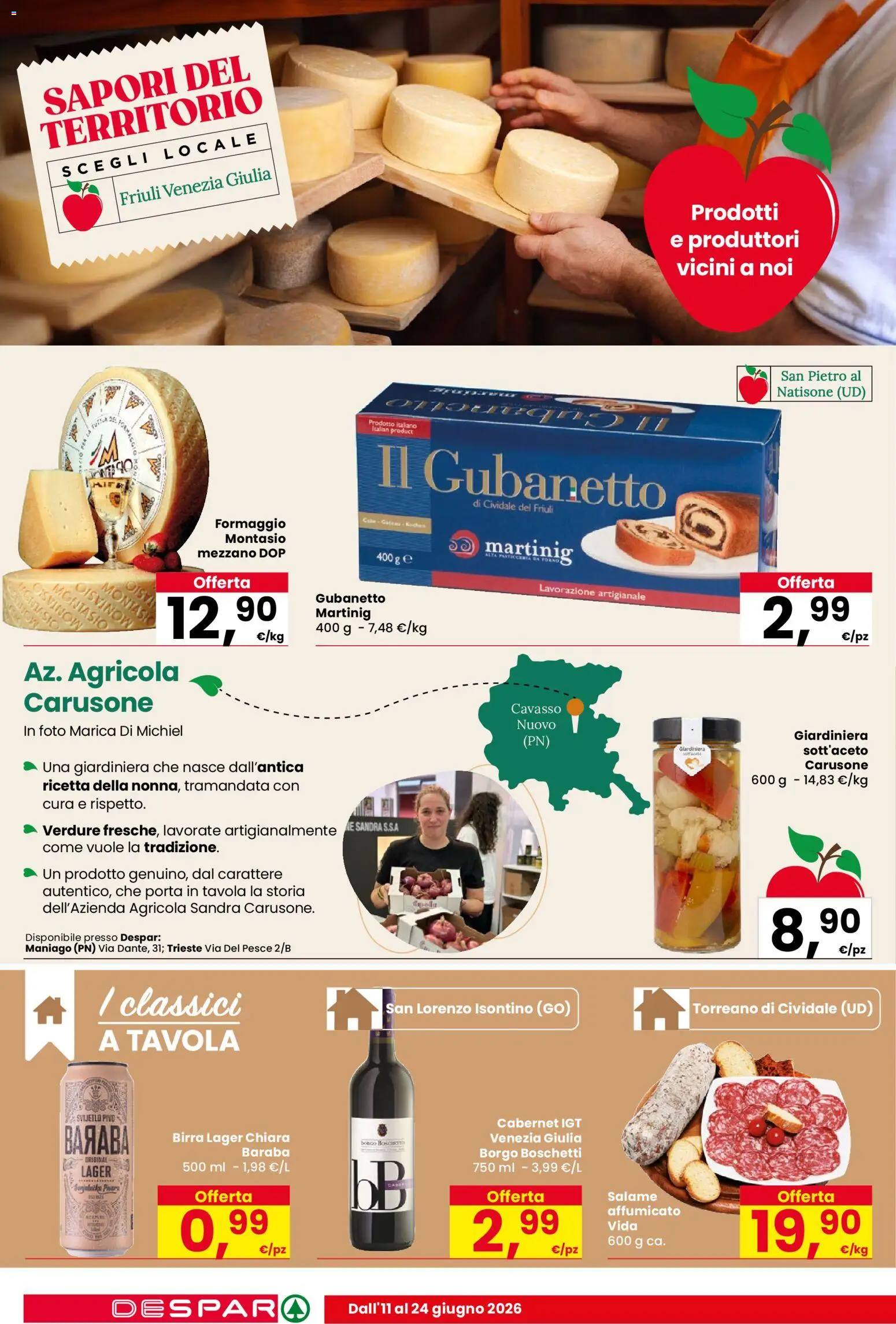 Volantino Despar del 11.06.2026 | Pagina: 8 | Prodotti: Salame, Birra, Pesce, Verdure
