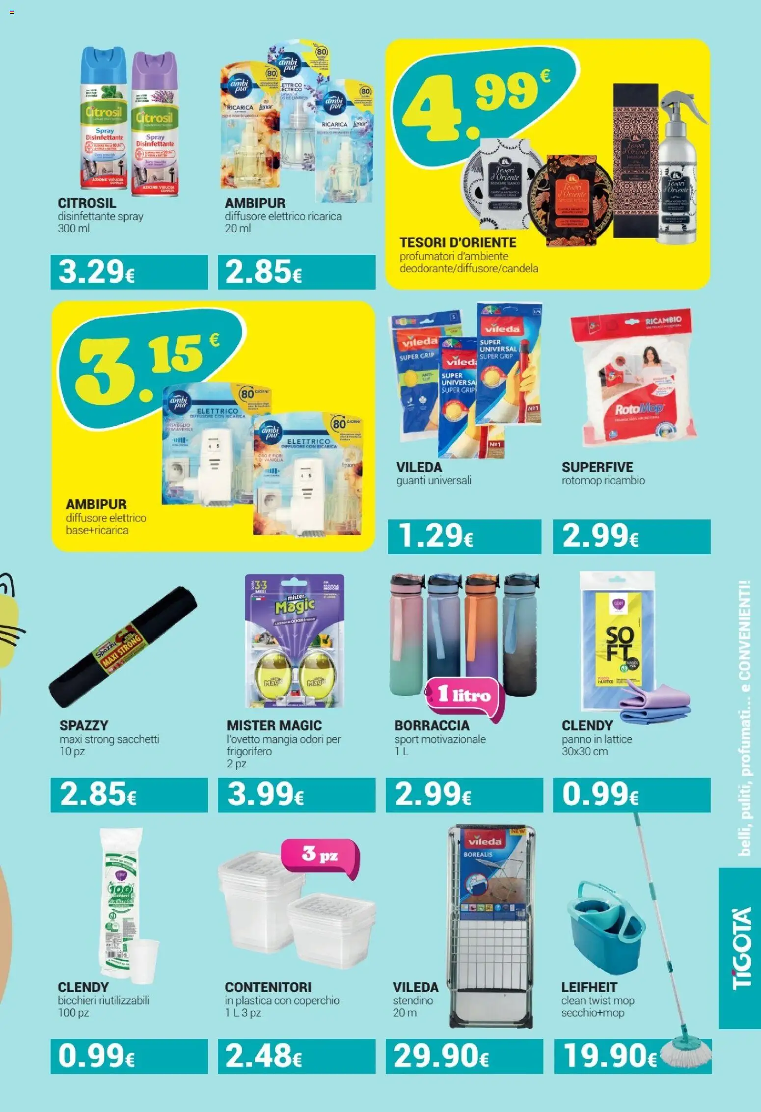 Volantino Tigotà del 01.04.2026 | Pagina: 17 | Prodotti: Spray disinfettante, Guanti, Stendino, Borraccia